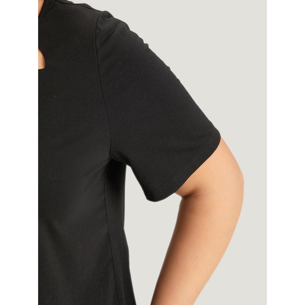 Plus Size Supersoft Essentials Solid Crew Neck Cut Out T-shirt Black Women Casual Cut-Out Plain Round Neck Dailywear T-shirts BloomChic 26/4X Product Image