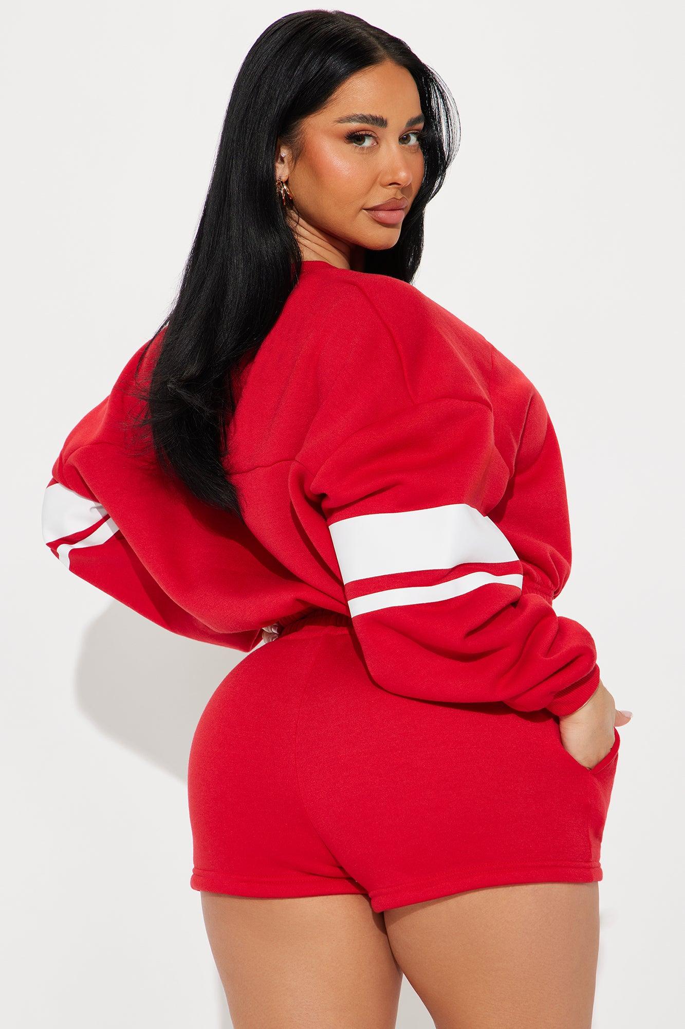 Game Time Fleece Sweatsuit Short Set - Red Product Image