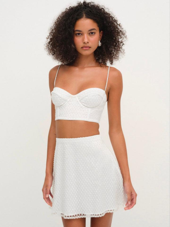 Glitter Grid Mini Skirt — White Product Image