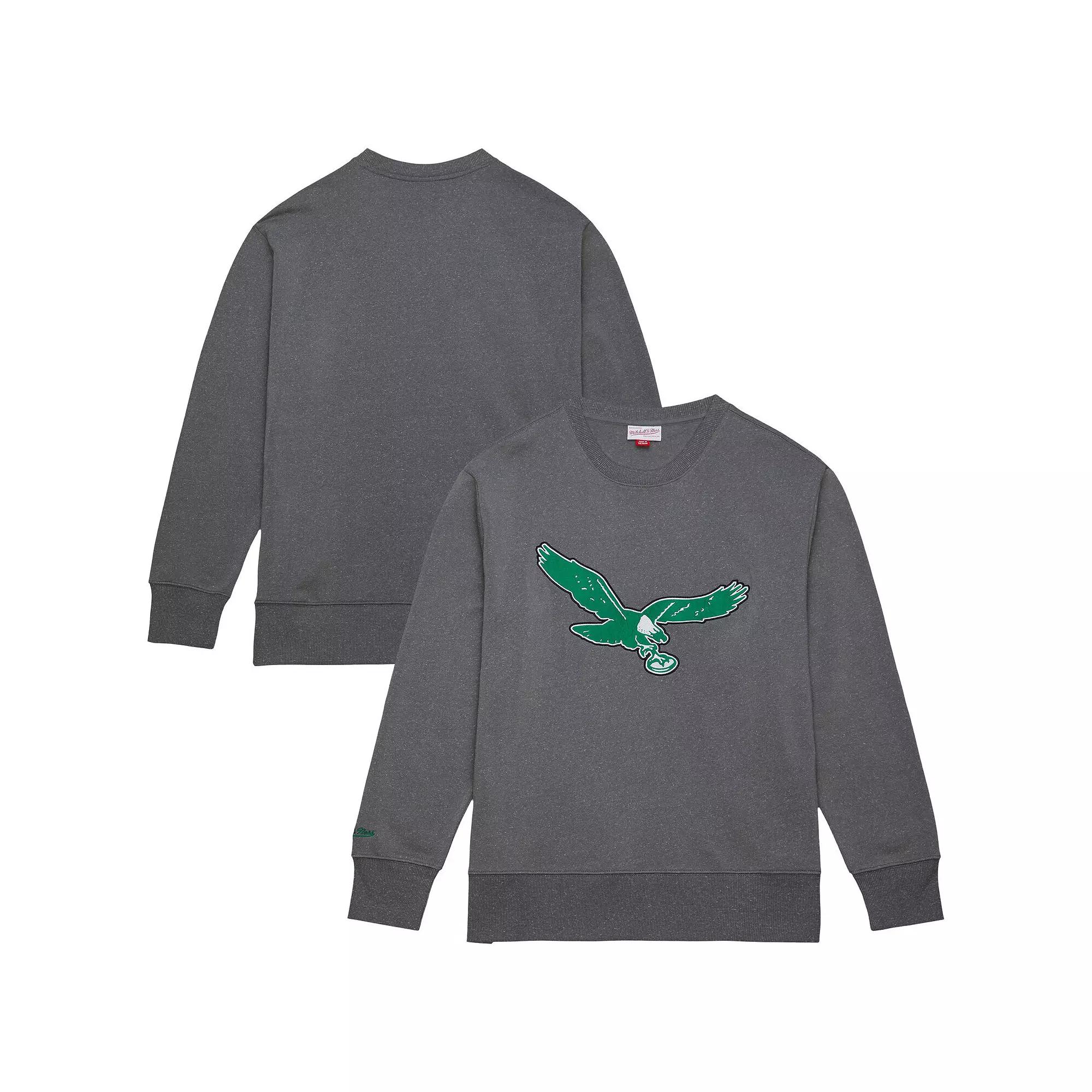Men's Mitchell & Ness  Heather Gray Philadelphia Eagles Snow Washed Fleece Tri-Blend Pullover Sweatshirt, Size: Small, Grey Product Image