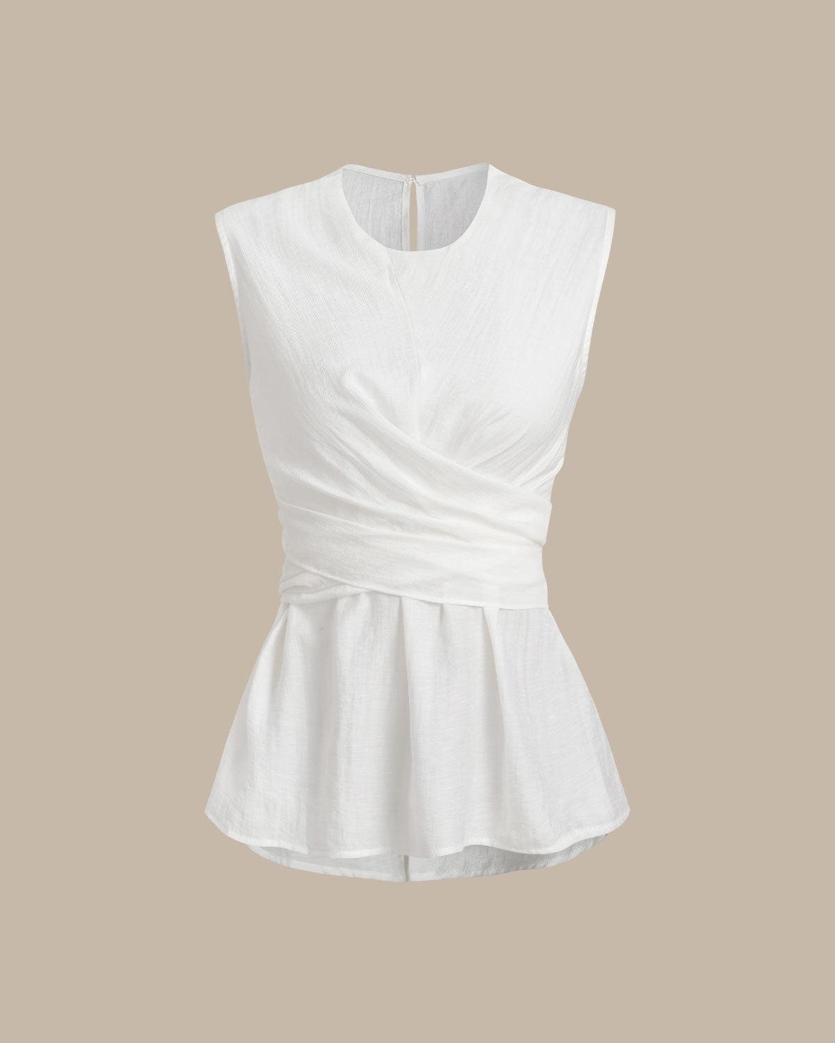White Round Neck Tank Top Product Image