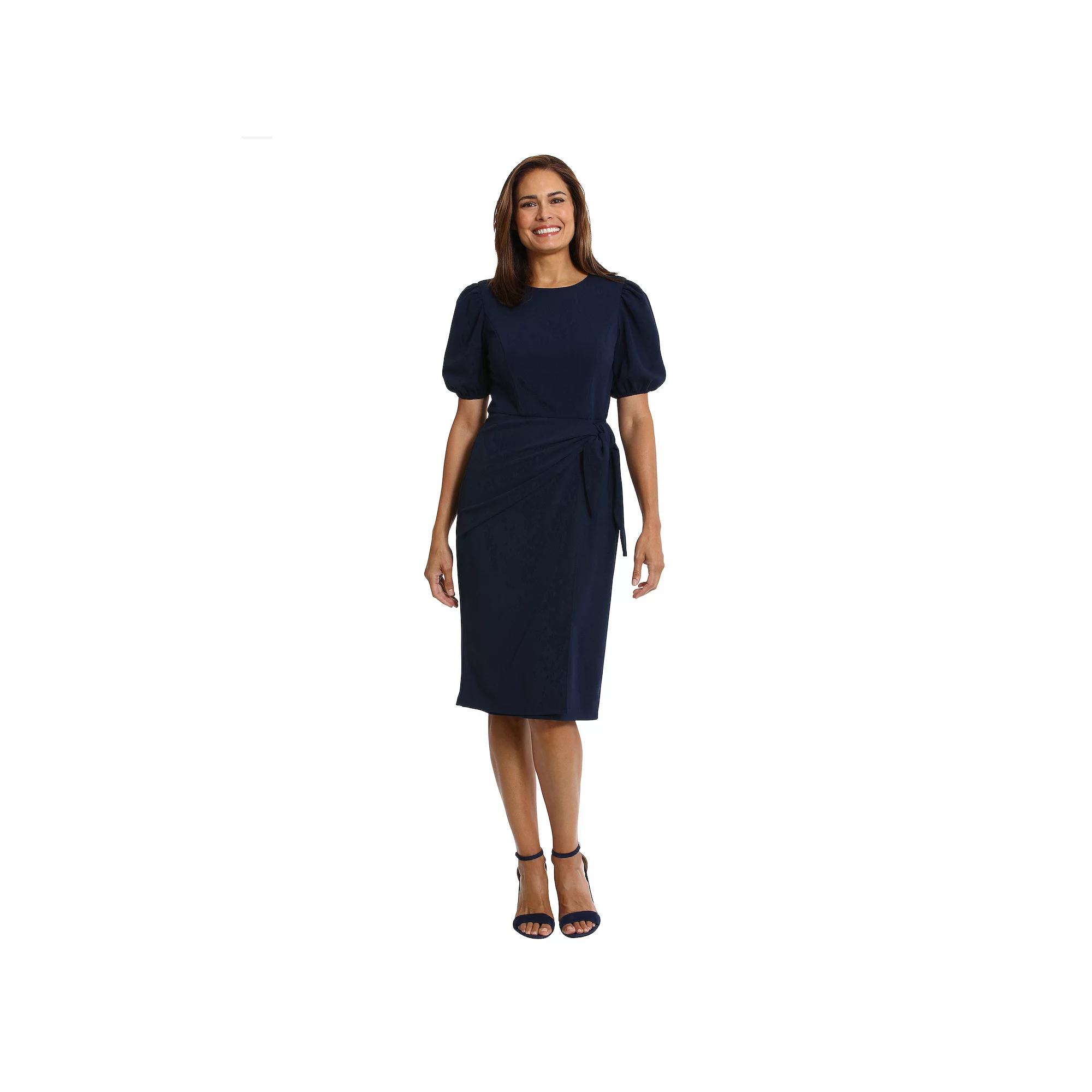 Women's London Times Sarong Wrap Crewneck Midi Dress, Size: 4, Blue Product Image