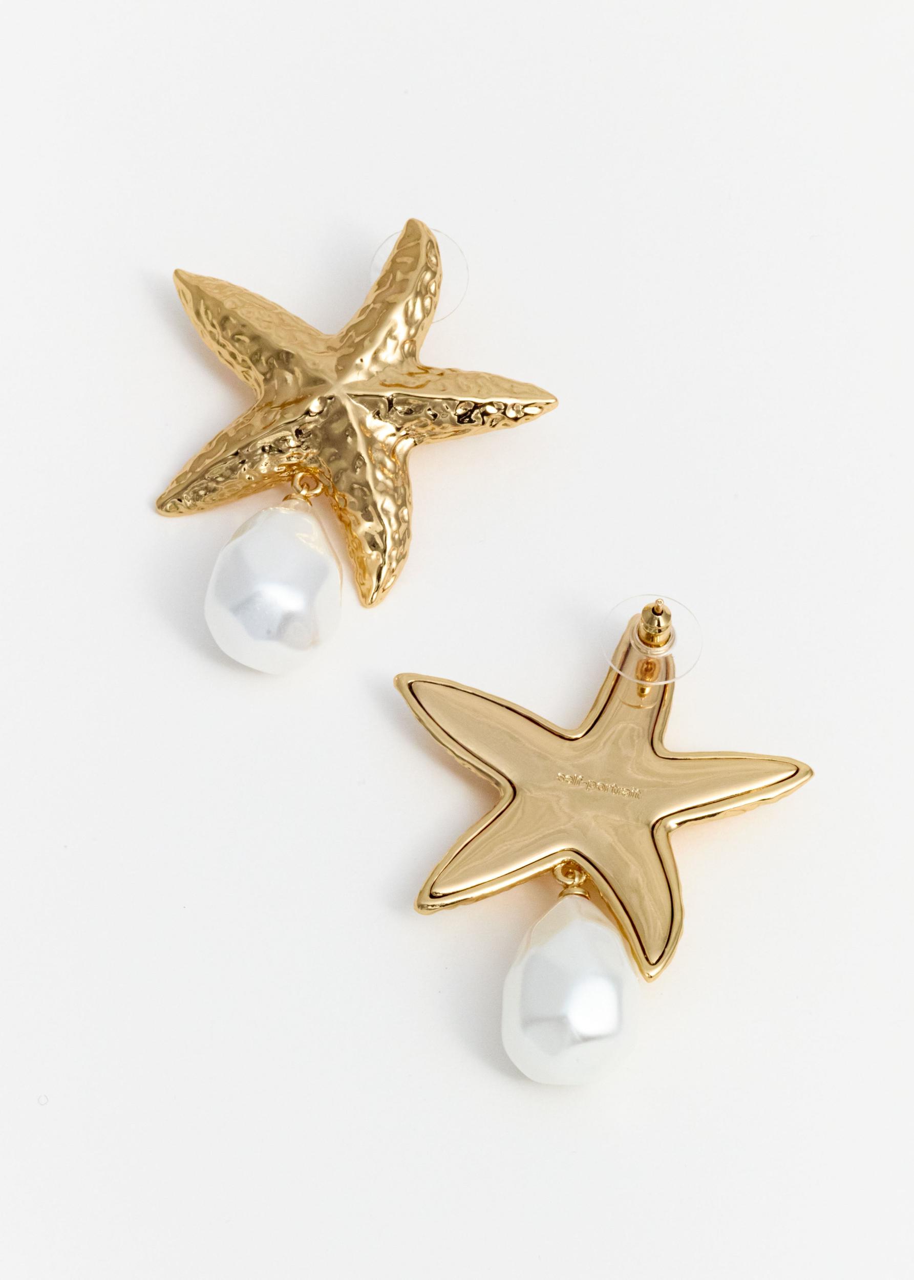 Mottled Gold Sea Star Pearl Earrings Product Image