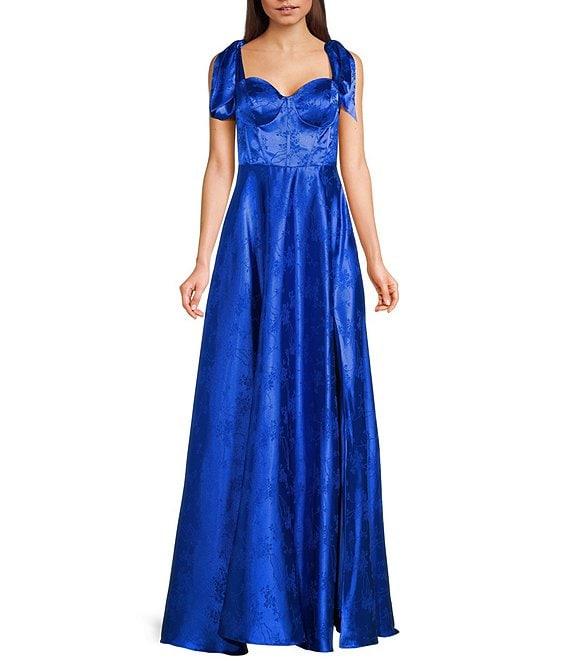 B. Darlin Floral Satin Jacquard Tie Strap Dress Product Image