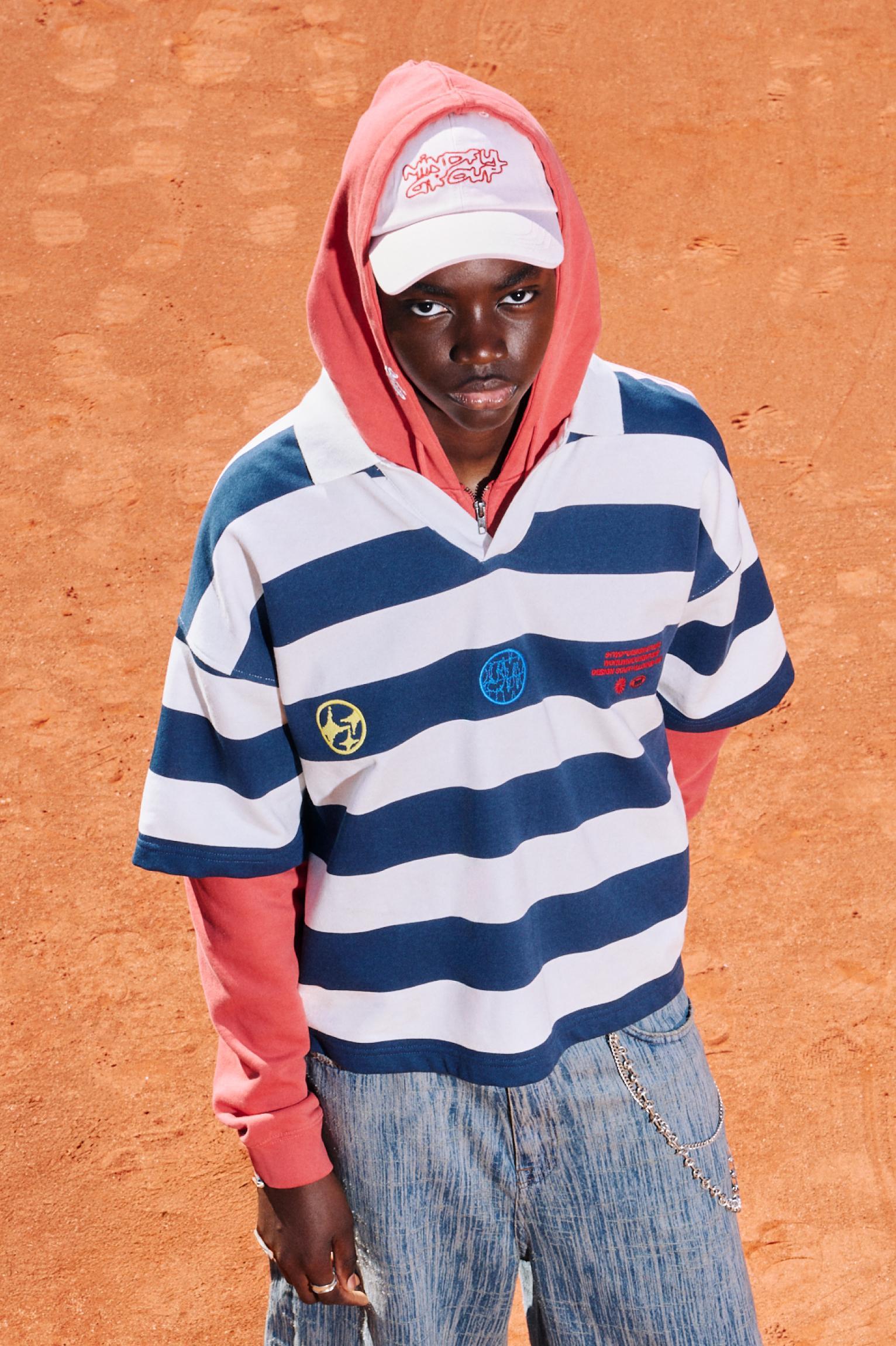 Embroidered striped short sleeve polo shirt Product Image