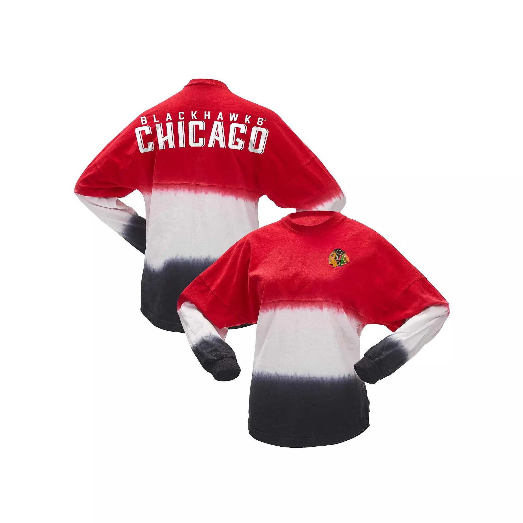 Women's Fanatics Branded Red/Black Chicago Blackhawks Ombre Long Sleeve T-Shirt,  Product Image