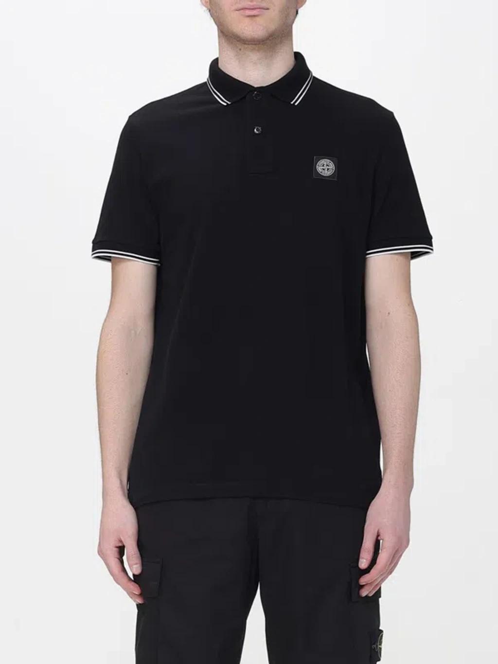STONE ISLAND Mens Black Brand-patch Regular-fit Stretch-cotton Polo Shirt Xl Product Image
