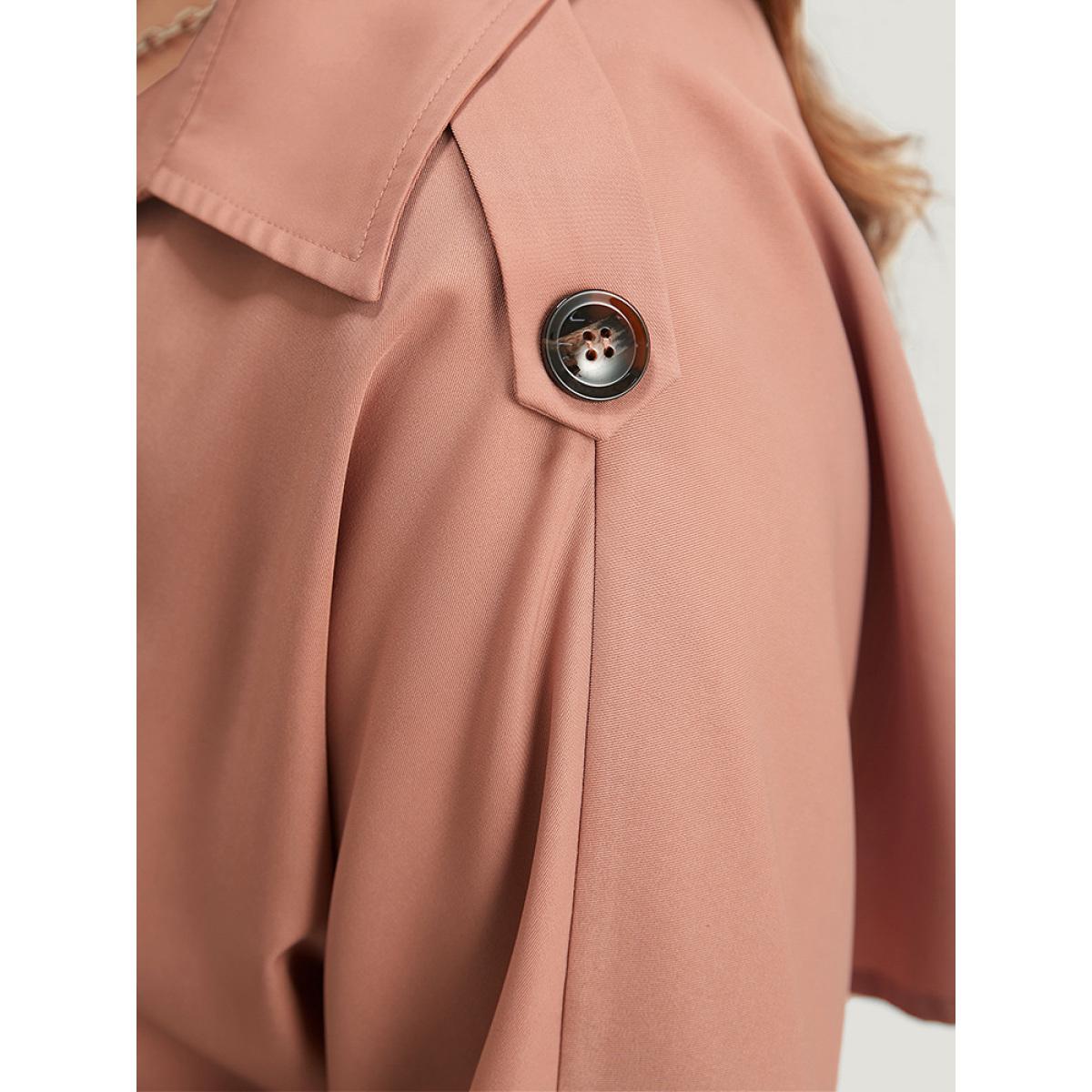 Plus Size Plain Pocket Button Up Belted Lapel Collar Coat Women Rouge Casual Plain Ladies Dailywear Winter Coats BloomChic 28/5X Product Image