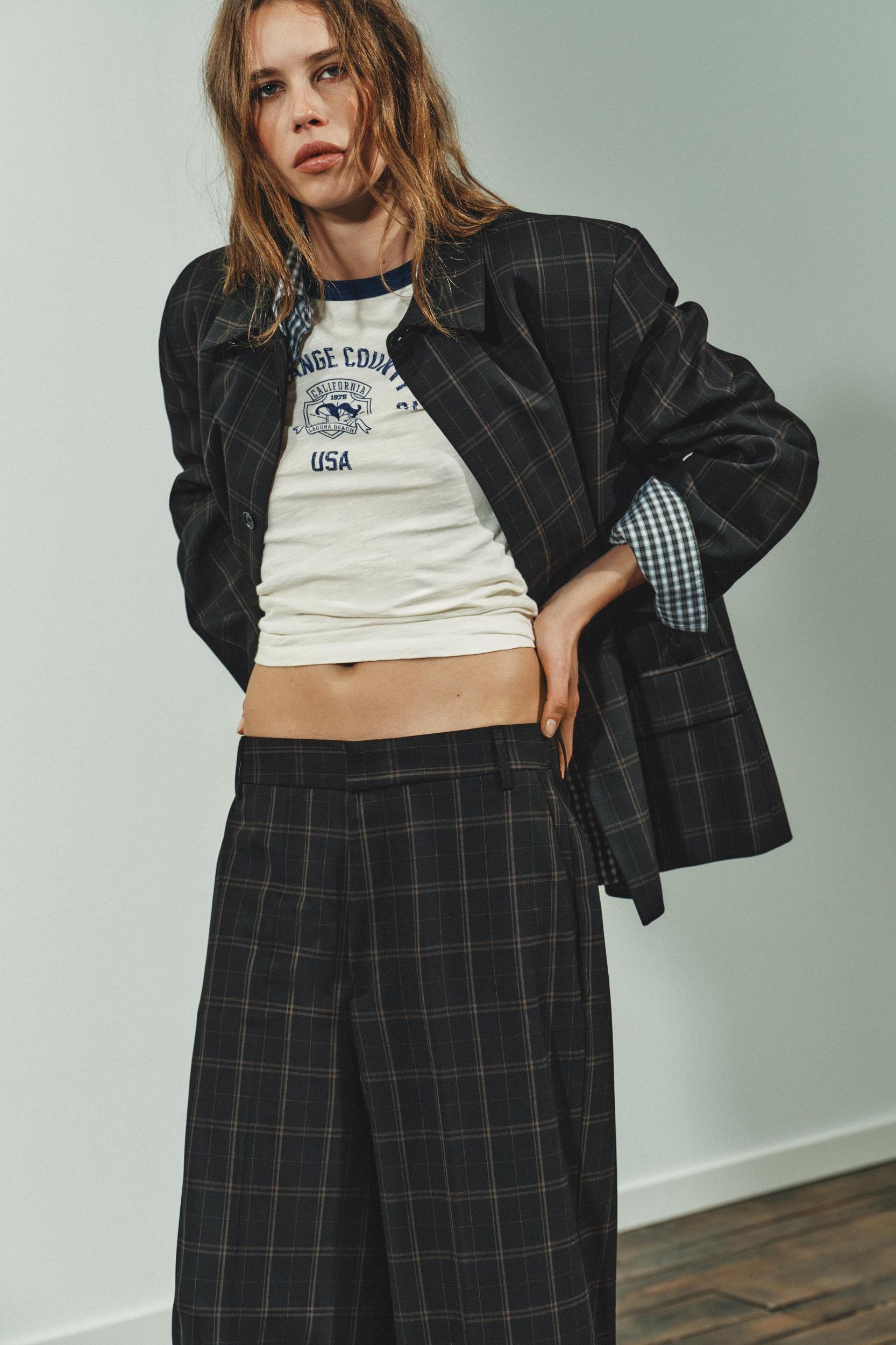 HIGH-WAISTED PLAID PANTS Product Image