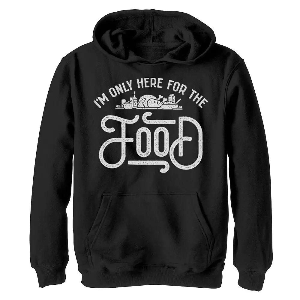 Boys 8-20 Only Here For The Food Simple Sketch Thanksgiving Graphic Fleece Hoodie, Boy's,  Product Image