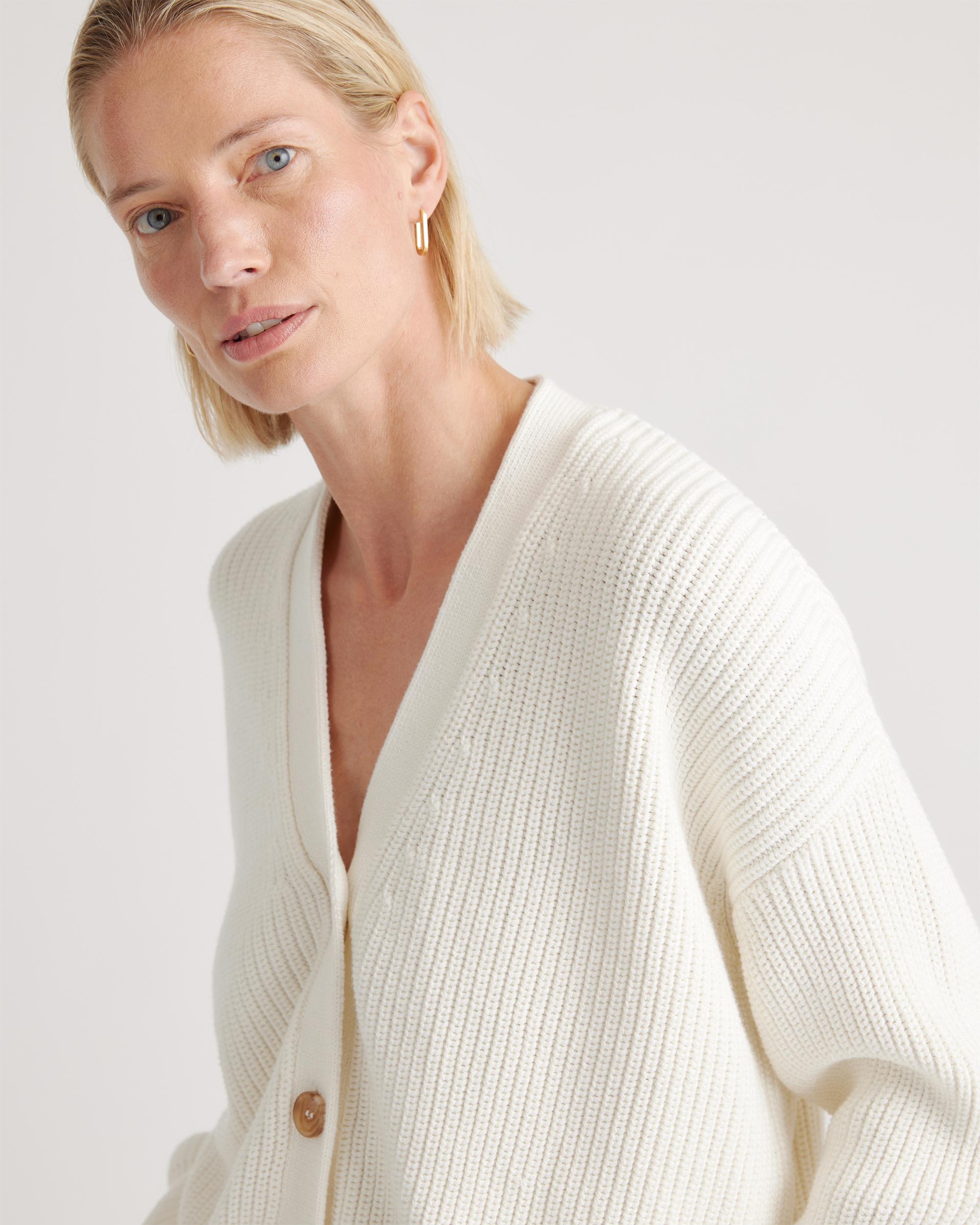 Quince | Women's Fisherman Boxy Cropped Cardigan Sweater Organic Cotton Product Image