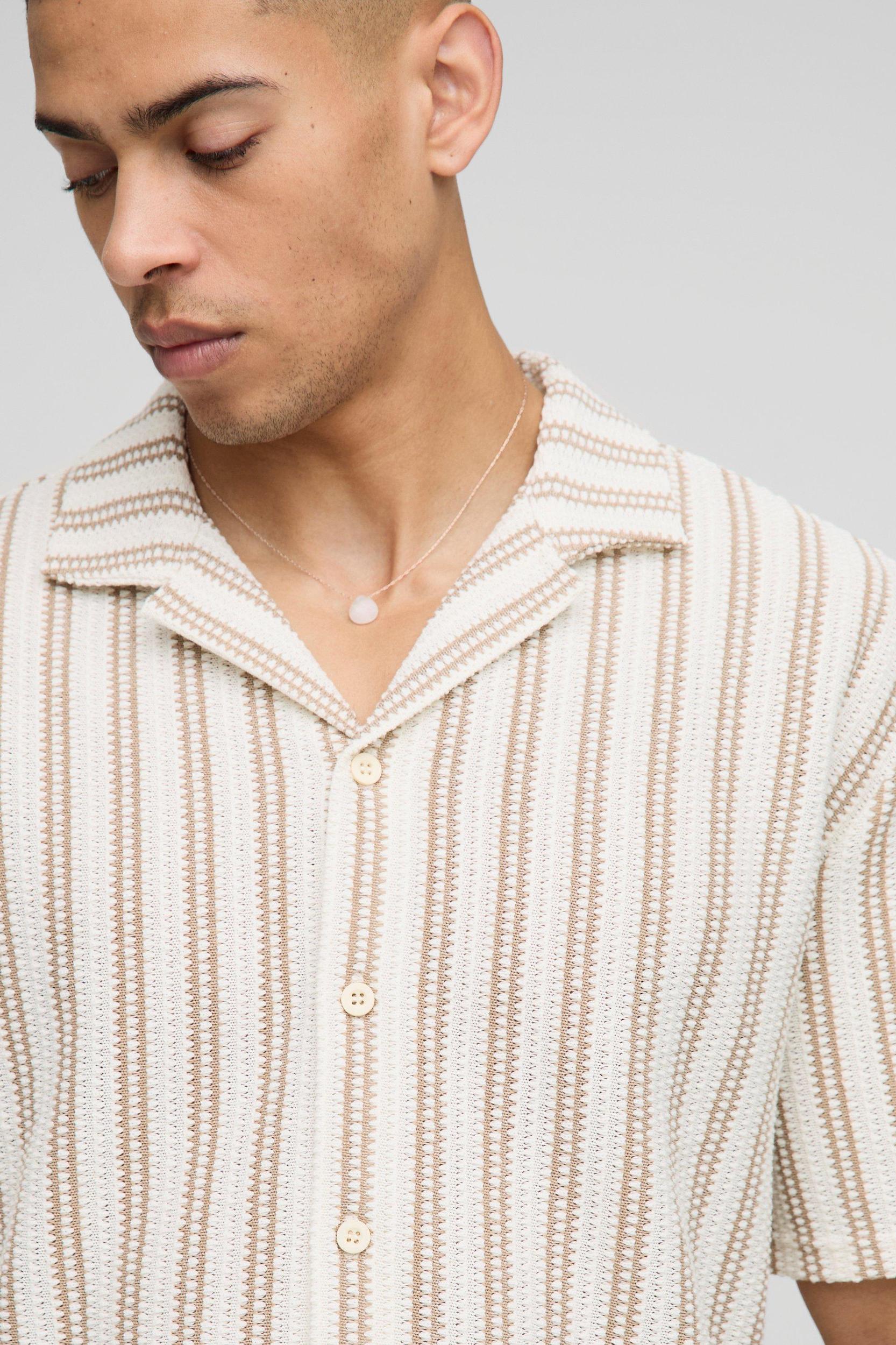 Oversized Boxy Textured Stripe Jersey Shirt | boohooMAN USA Product Image