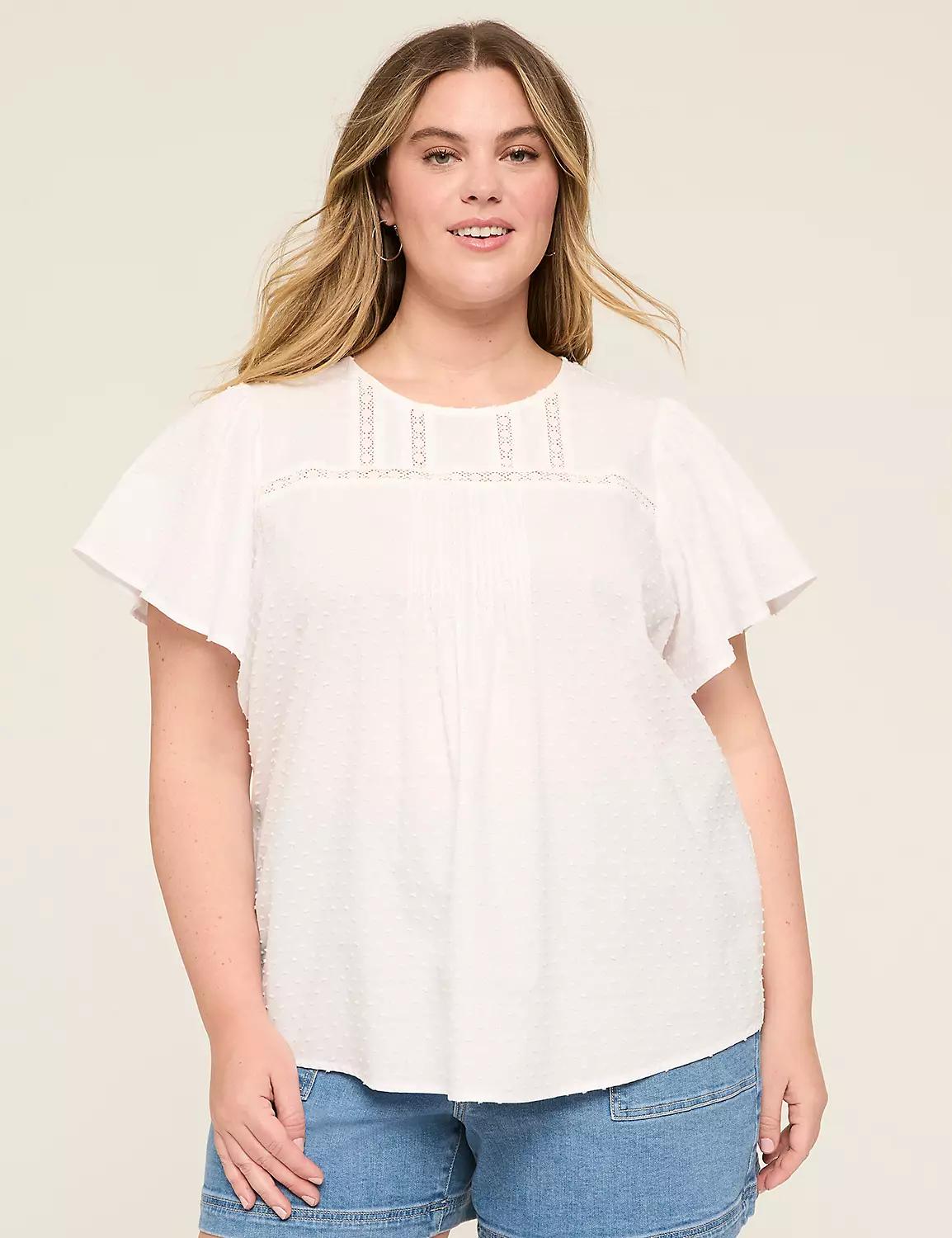 Flutter-Sleeve Eyelet-Trim Blouse Product Image
