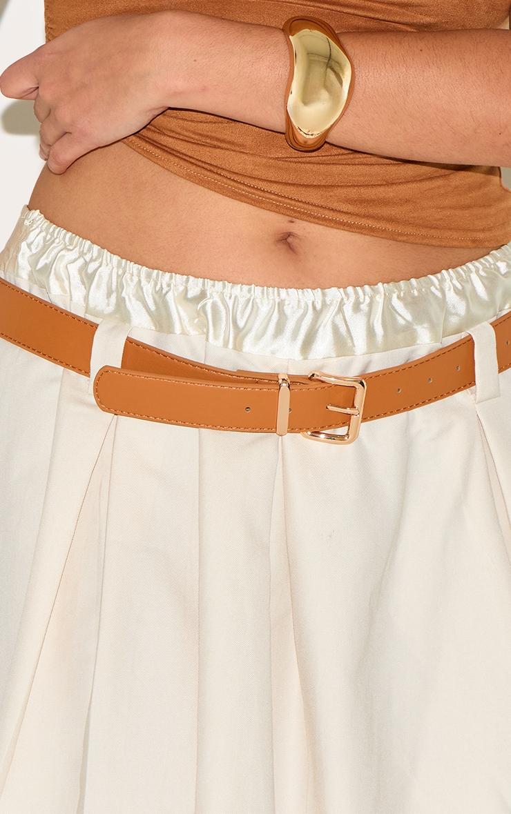 Plus Cream Double Waistband Belted Tailored Mini Skirt Product Image
