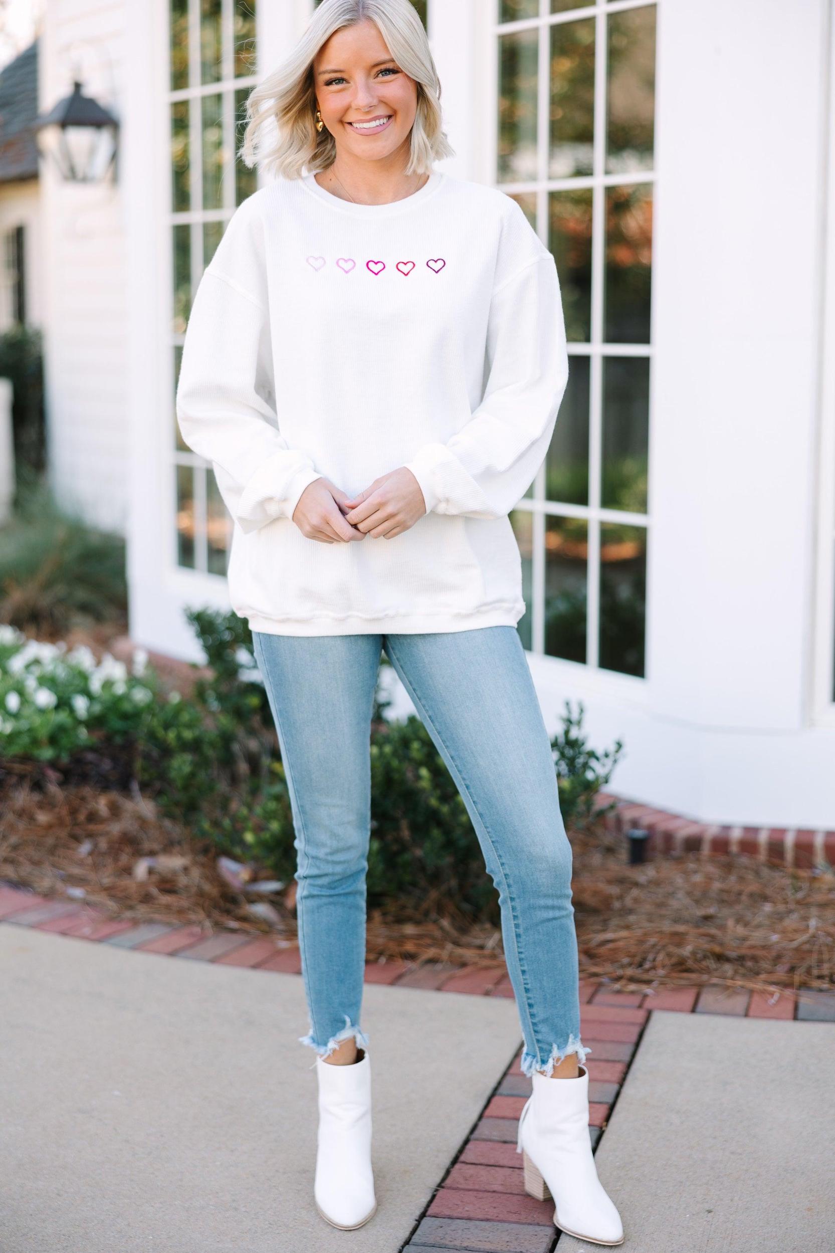 I Heart You White Embroidered Sweatshirt Female Product Image