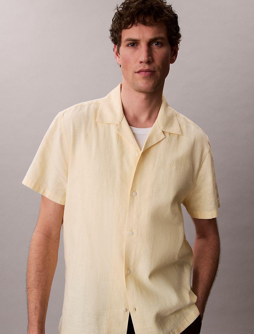 Linen Cotton Short Sleeve Button-Down Shirt Product Image