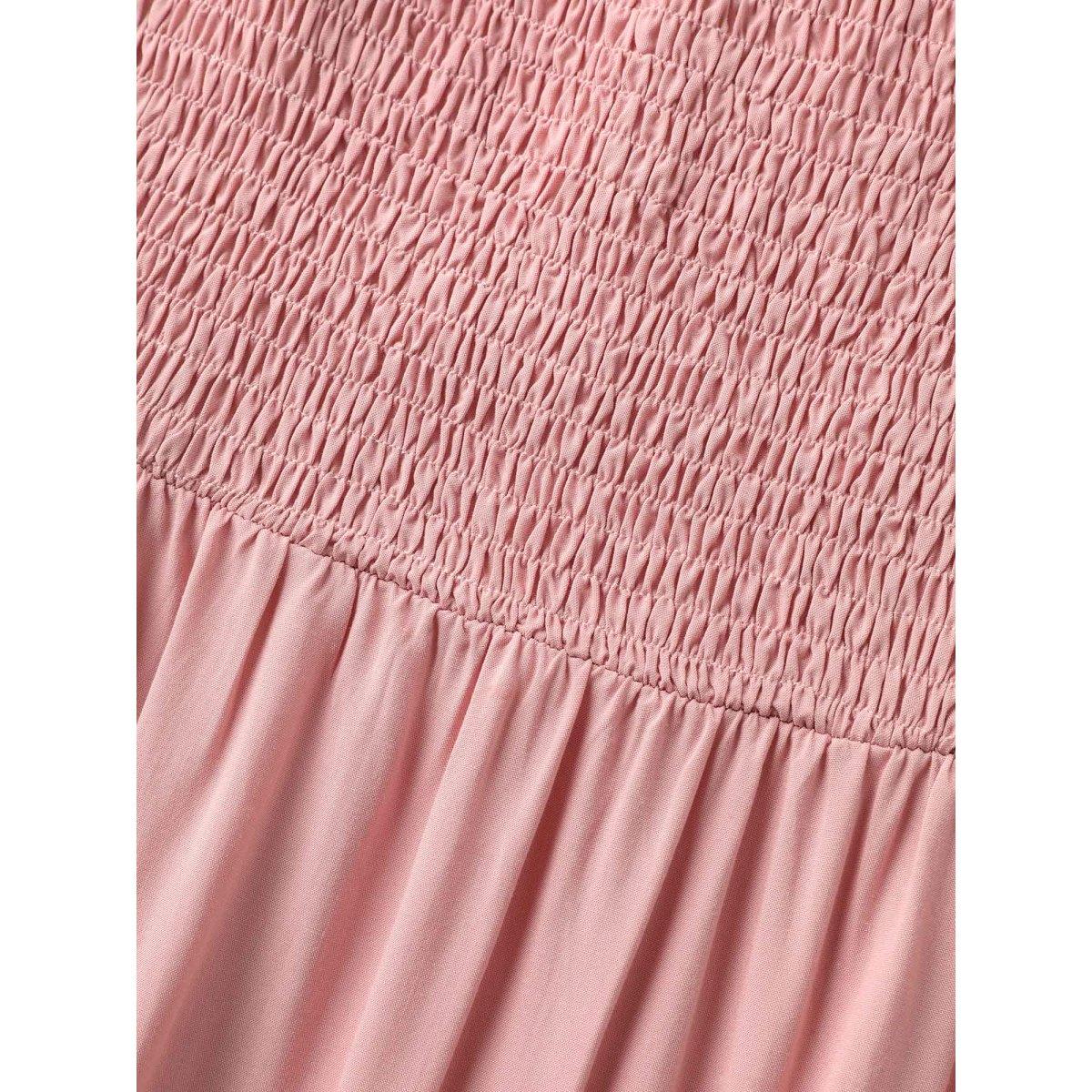 Plus Size Rayon Shirred Bodice Solid Midi Dress Crepe Women Square Neck Sleeveless Curvy BloomChic 14-16/1X Product Image