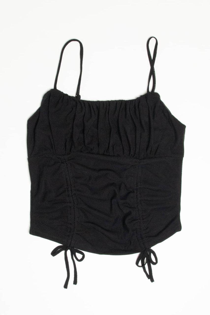 Black Mesh Milkmaid Ruched Cami Product Image