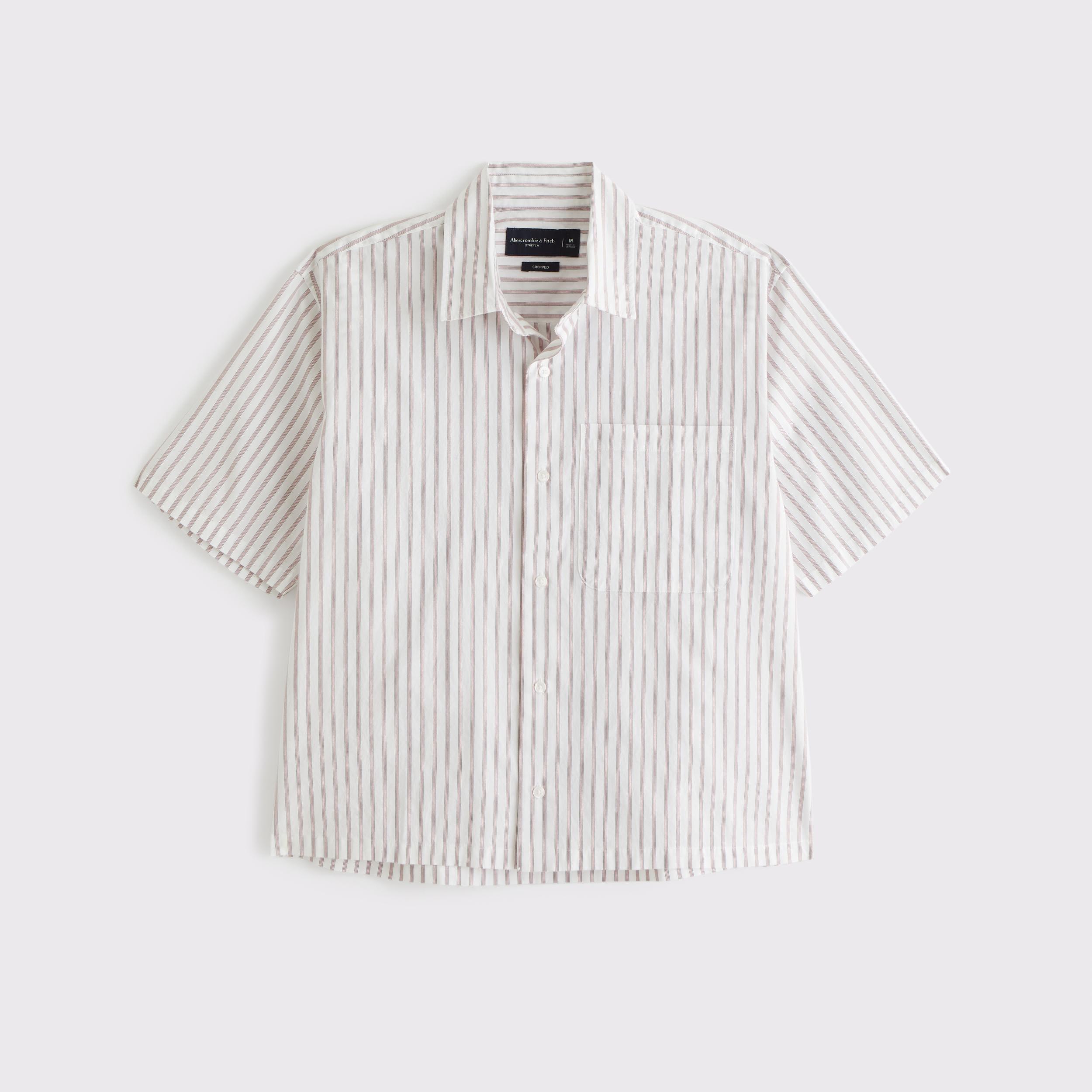Short-Sleeve Cropped Poplin Button-Up Shirt Product Image
