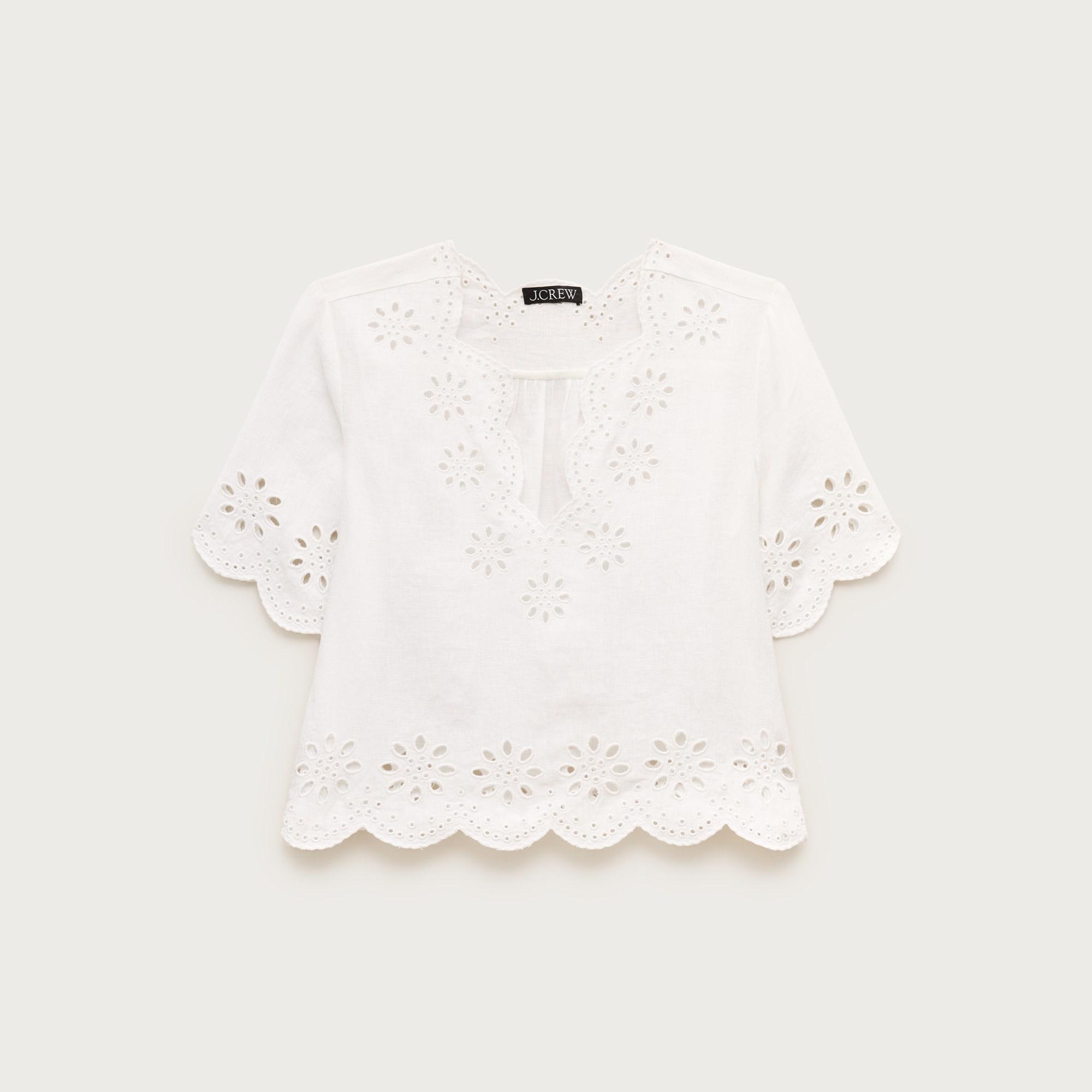 Embroidered eyelet top in linen Product Image