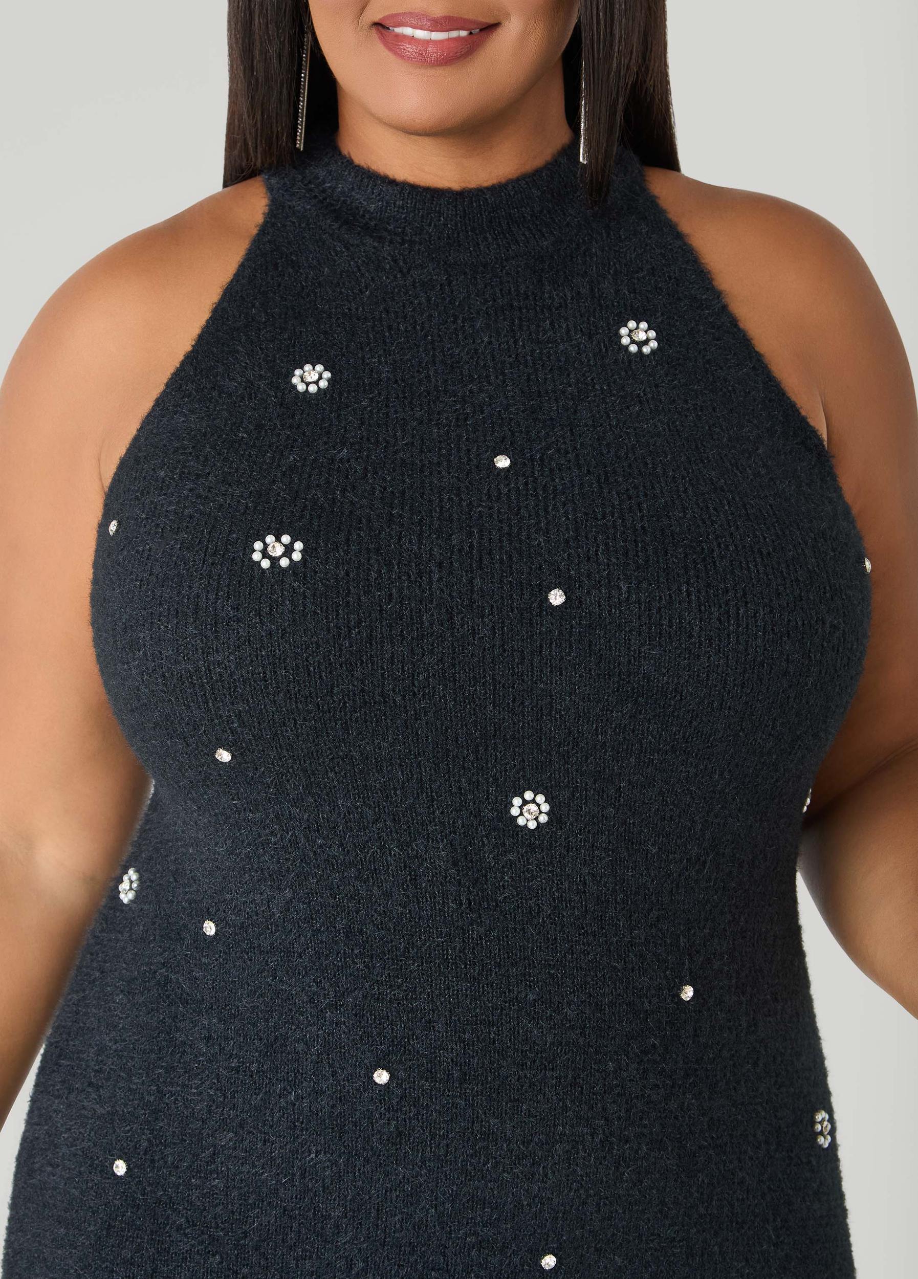 Flounced Embellished Sweater Dress Product Image
