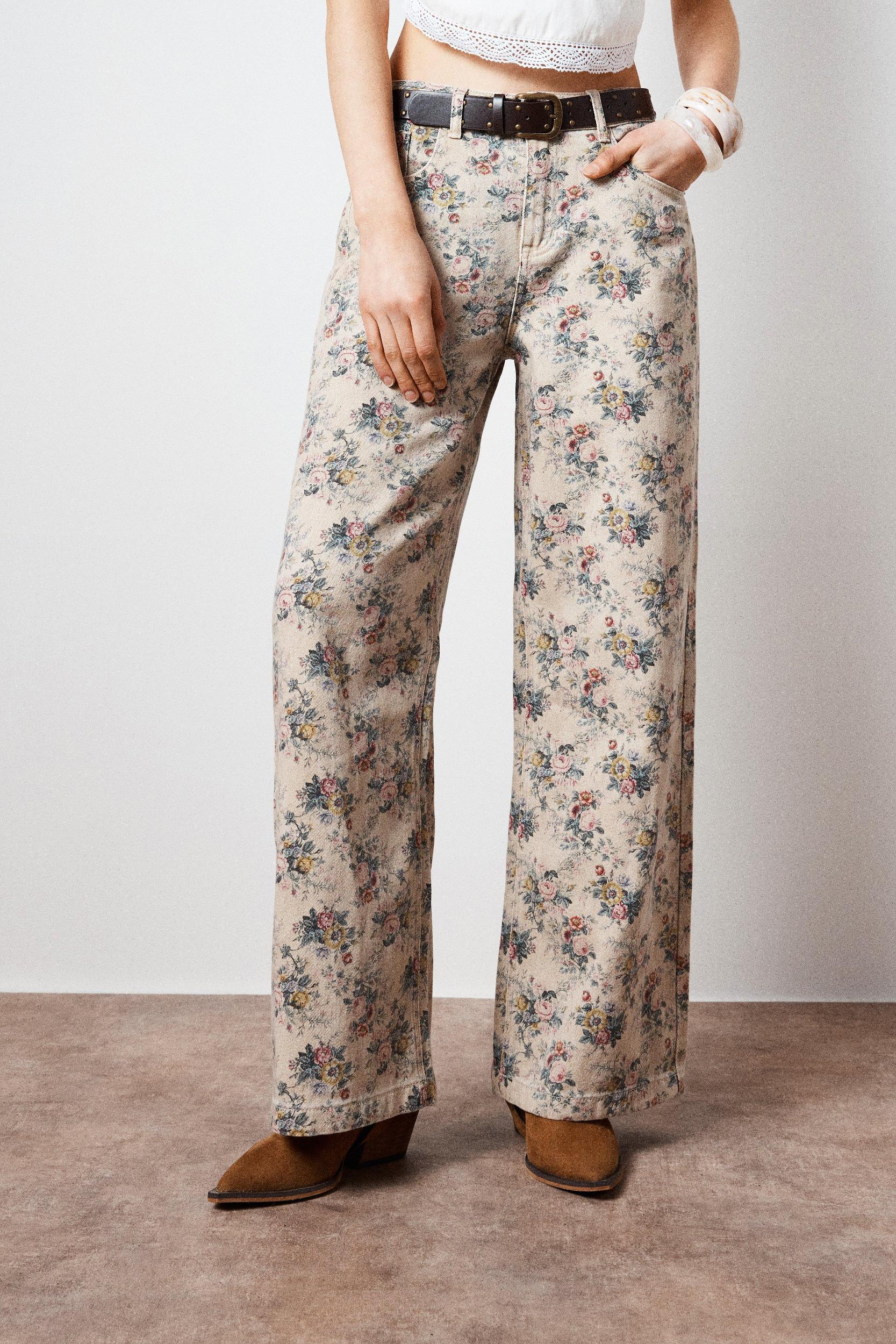 Floral Printed Denim Jean Product Image