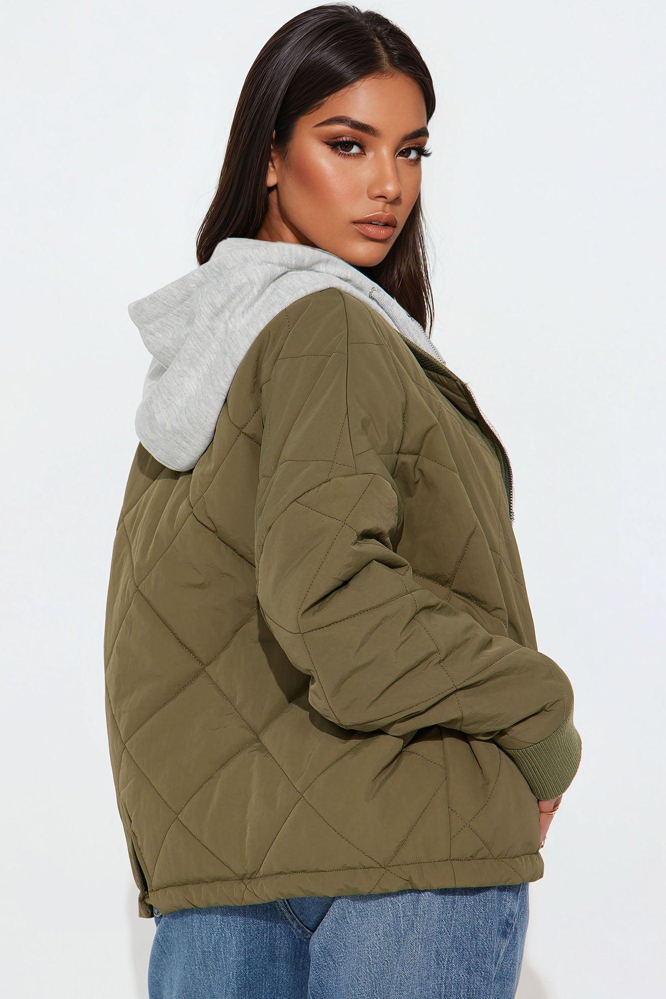 Quinn Quilted Bomber Jacket - Olive/combo Product Image