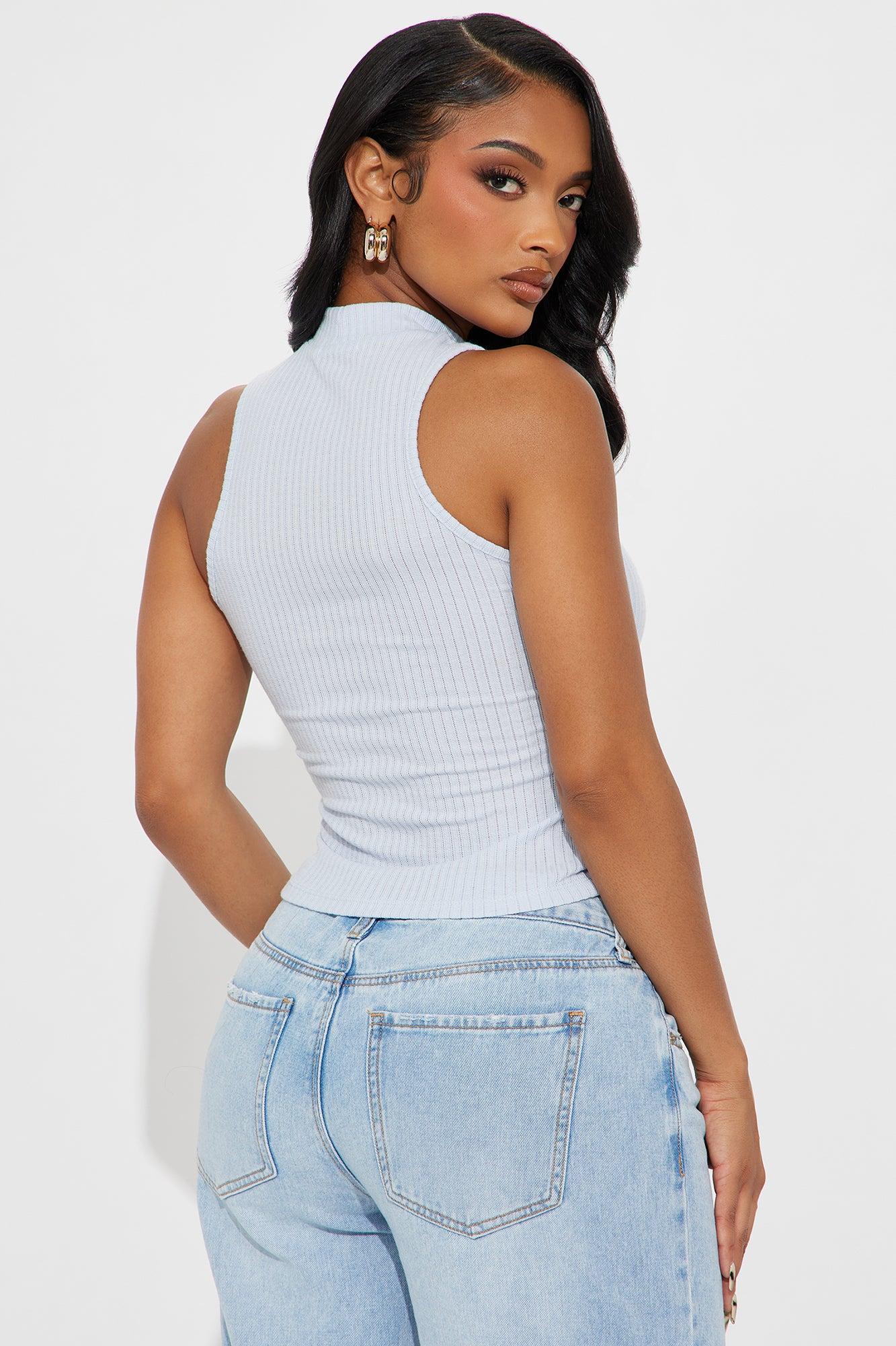 Alina Ribbed Mock Neck Tank Top - Blue Product Image