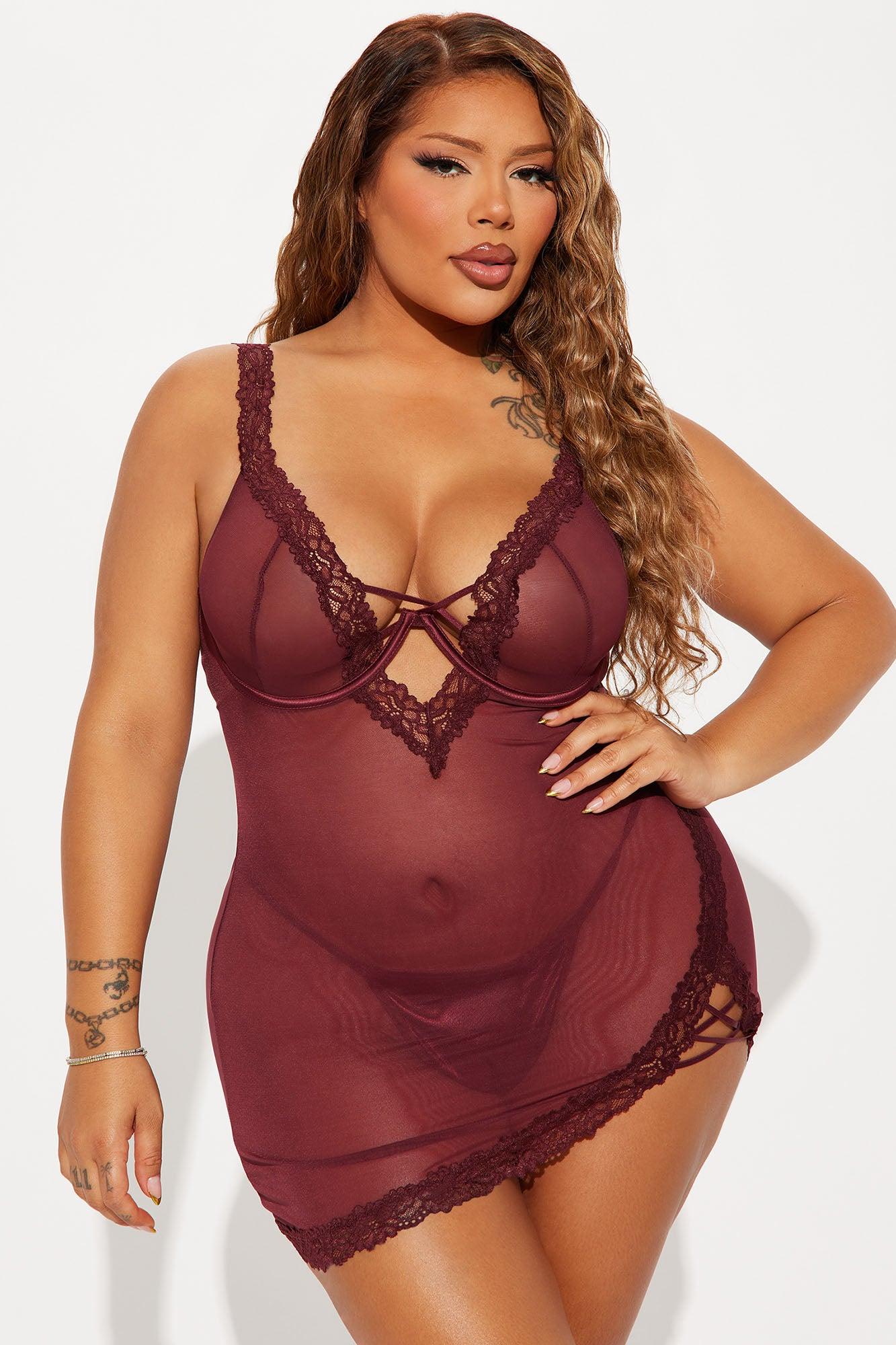 Midnight Spell Mesh Babydoll - Wine Product Image