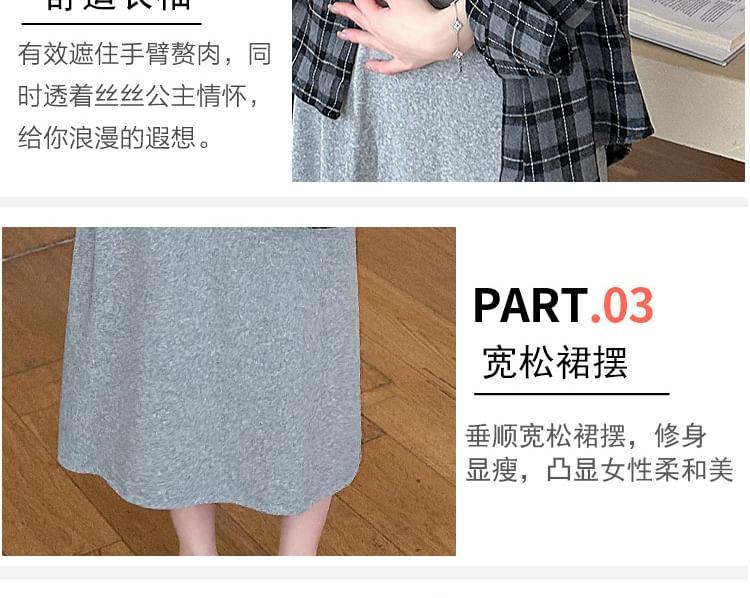 Maternity Sleeveless Scoop Neck Plain Midi Tank Dress / Collared Plaid Button Up Shirt Product Image