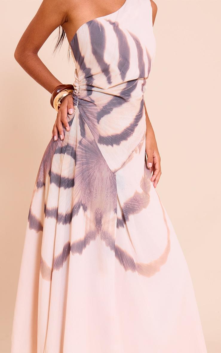 Petite Almond Printed One Shoulder Chiffon Maxi Dress Product Image
