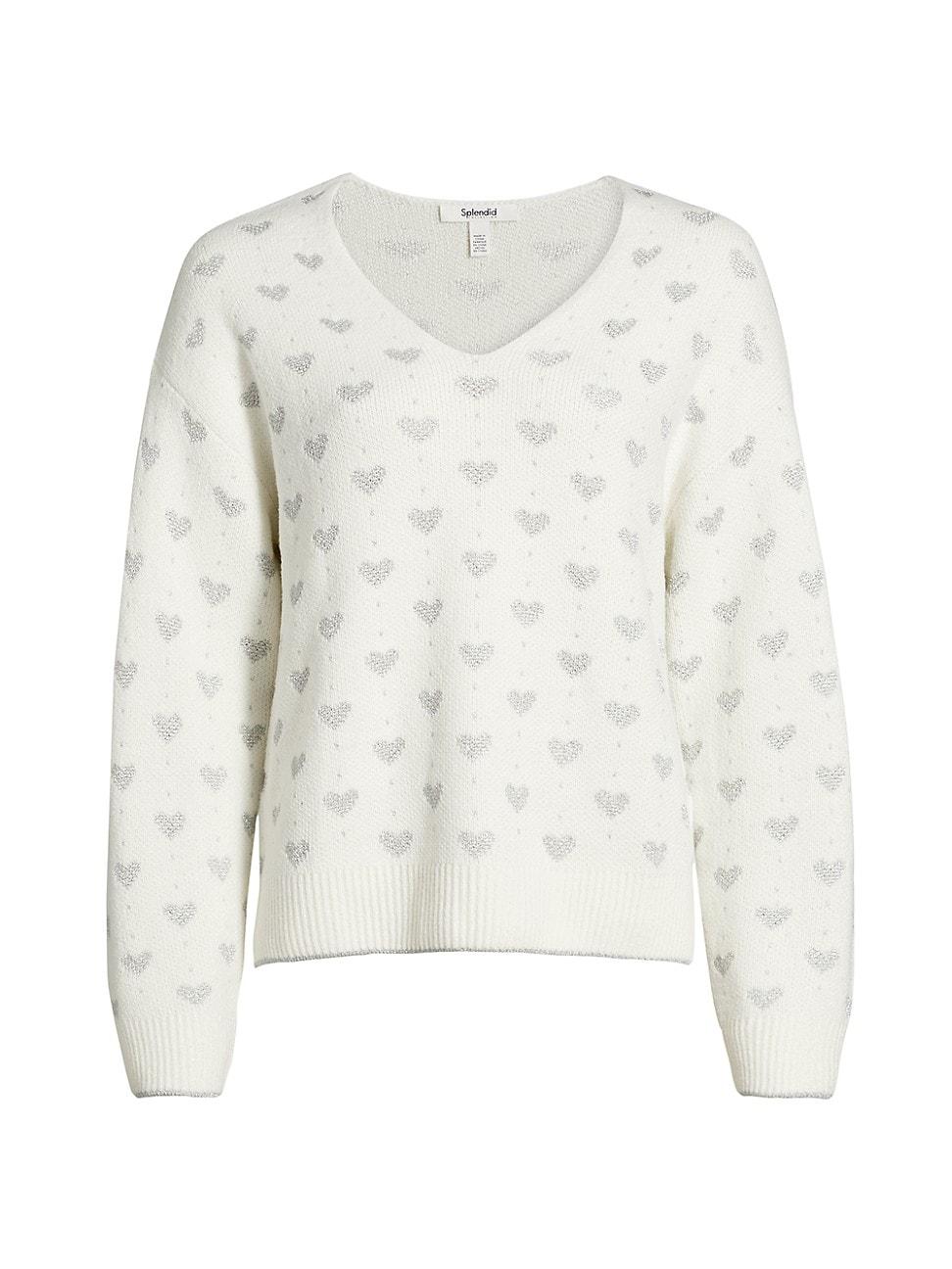 Womens Hazel Hearts V-Neck Sweater Product Image