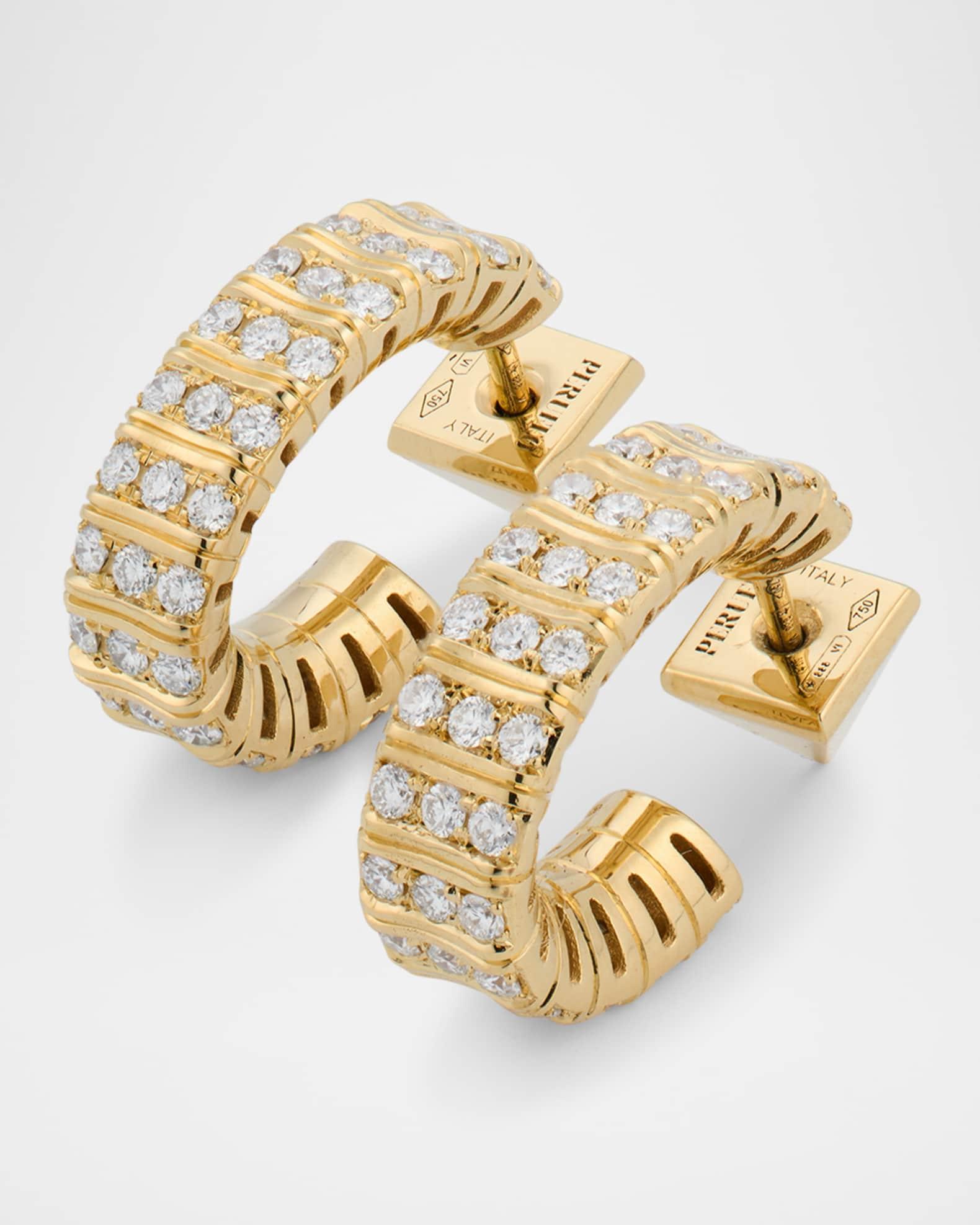 18K Yellow Gold Small Hoop Earrings with Alternating Diamonds Product Image