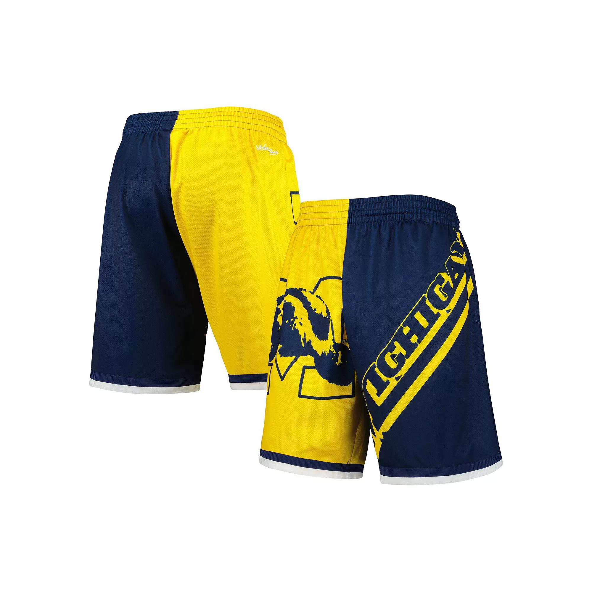 Men's Mitchell & Ness Maize/Navy Michigan Wolverines Big Face 5.0 Fashion Shorts, Size: Small, Gold Product Image