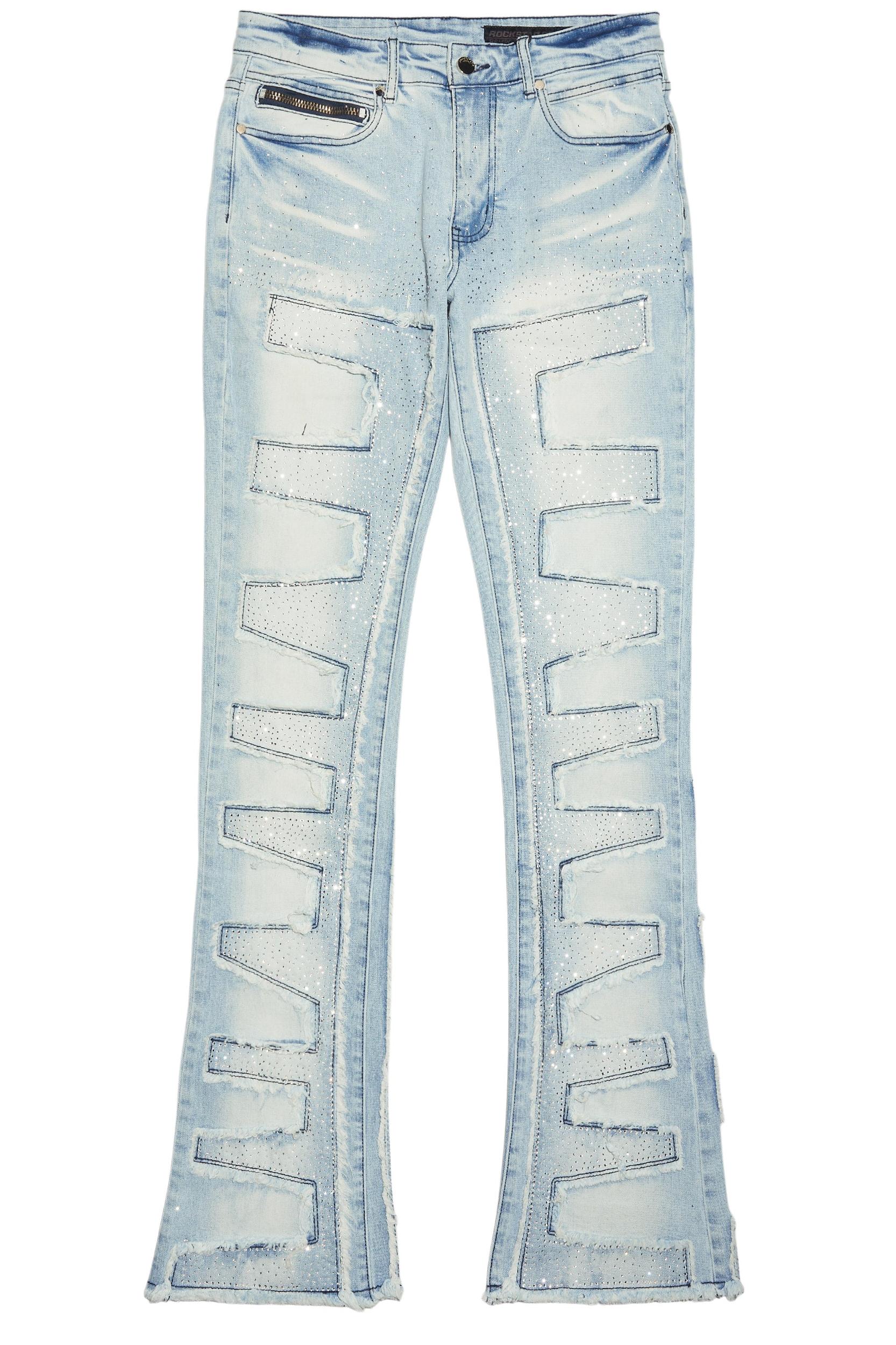 Shake Light Blue Rhinestone Stacked Flare Jean Male Product Image
