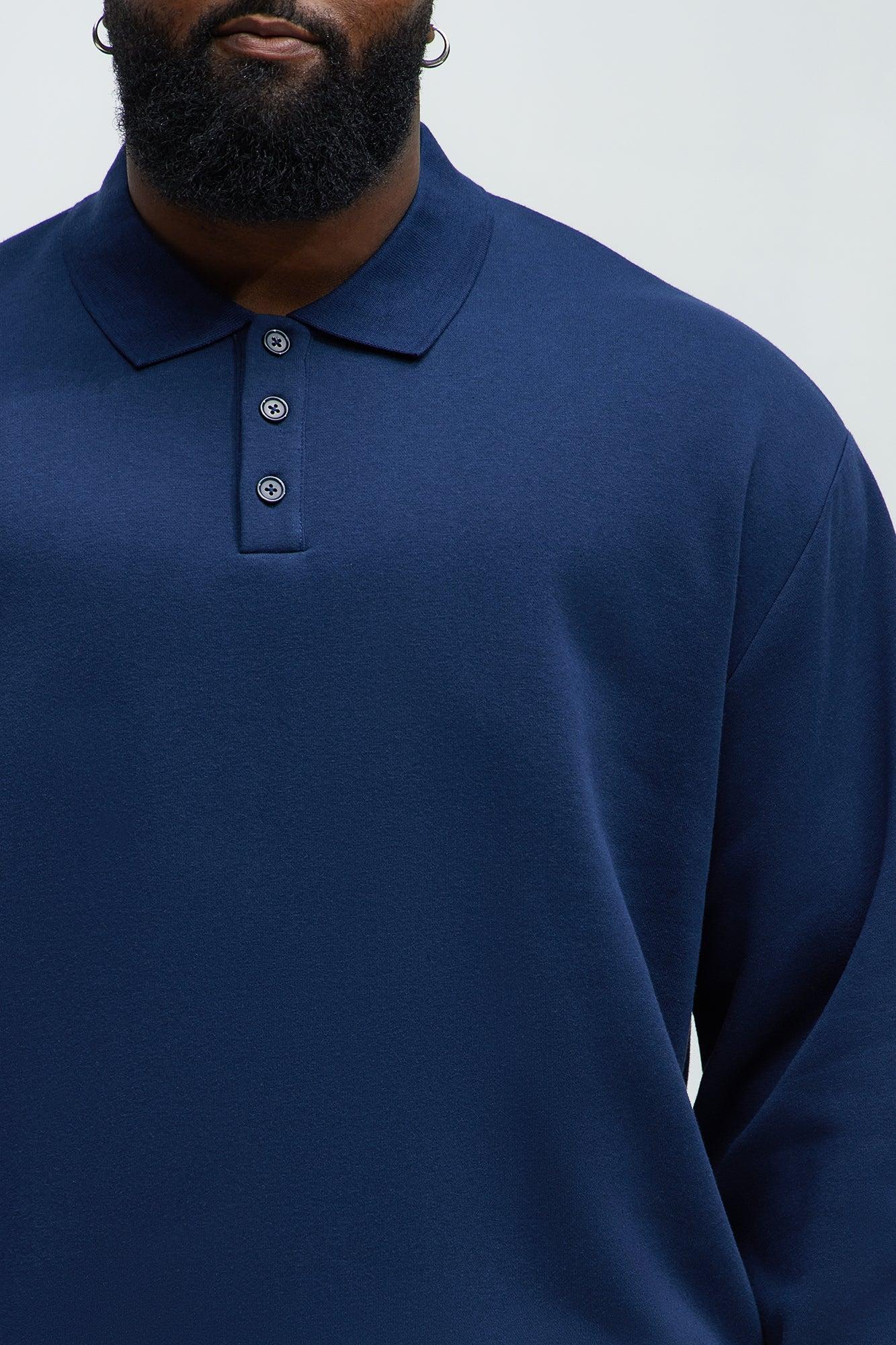 Tyson Fleece Long Sleeve Polo - Navy Product Image