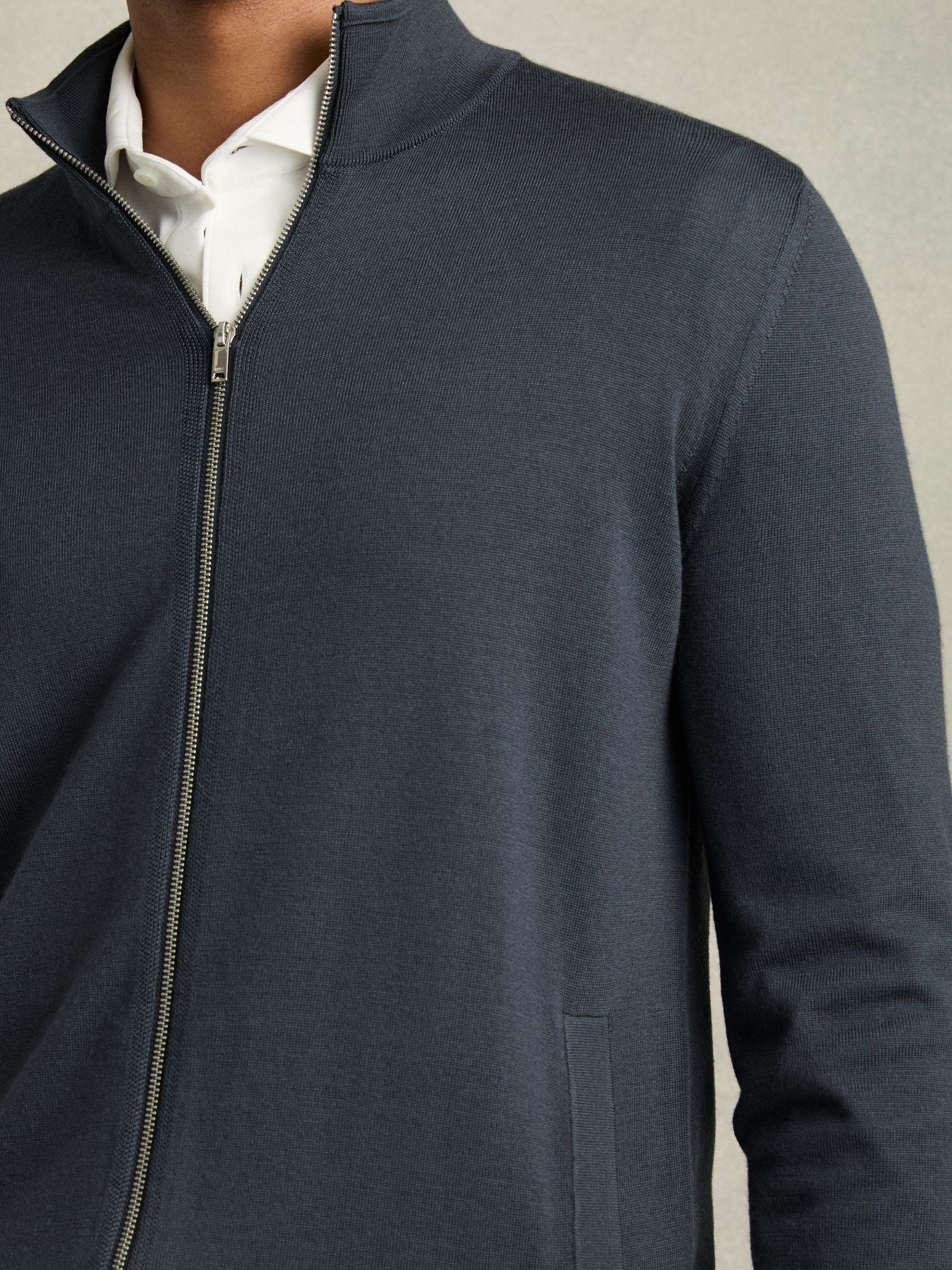 Merino Wool Funnel-Neck Cardigan in Blackened Blue Product Image