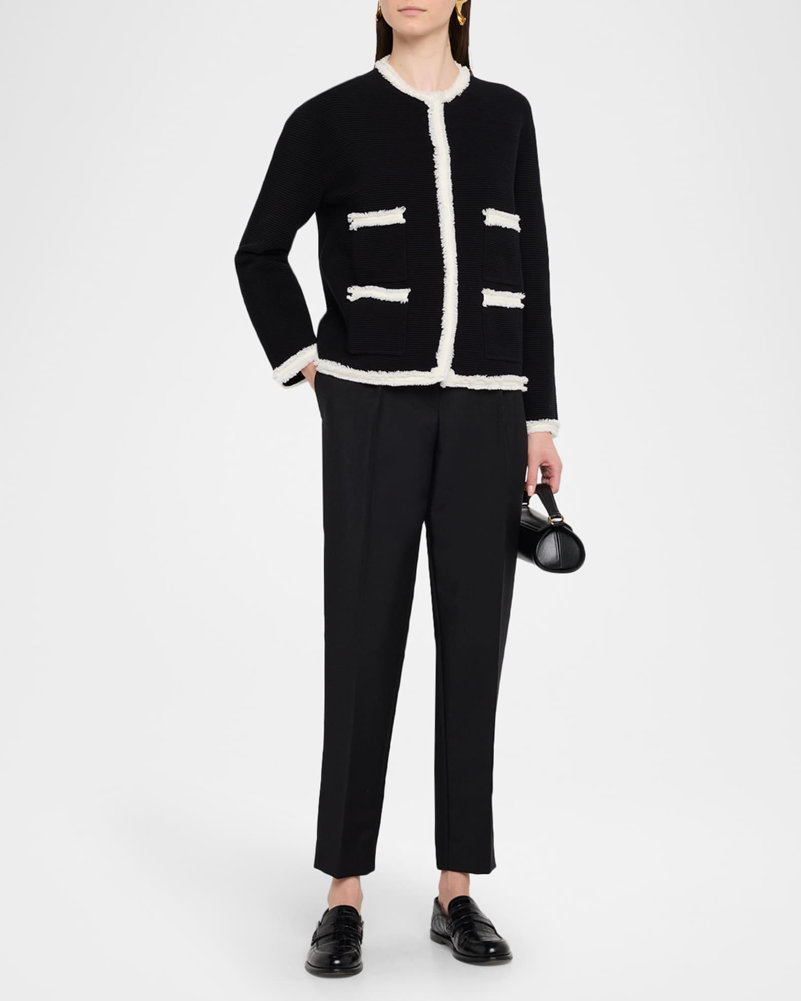 Fringe-Trim Ottoman Ribbed Blazer Product Image