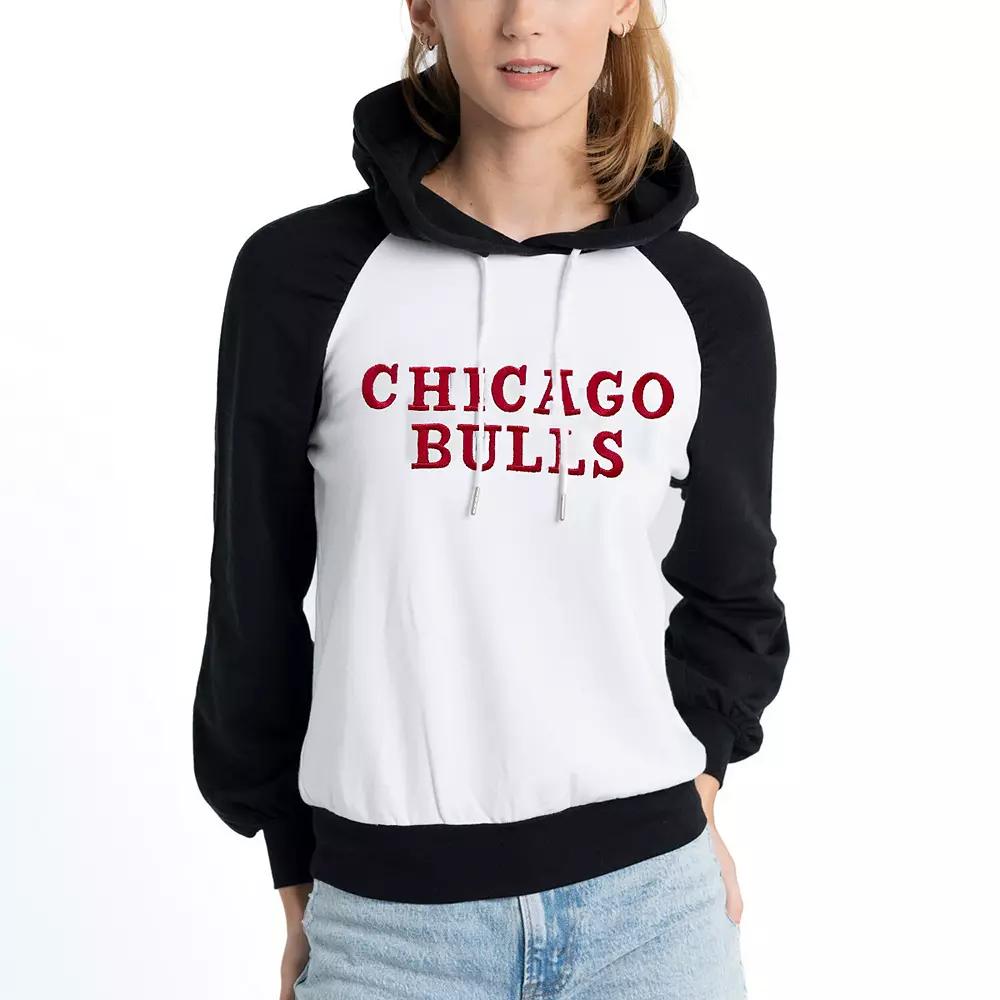 Women's Lusso White Chicago Bulls Marlowe Tri-Blend Raglan Pullover Hoodie, Size: XL Product Image