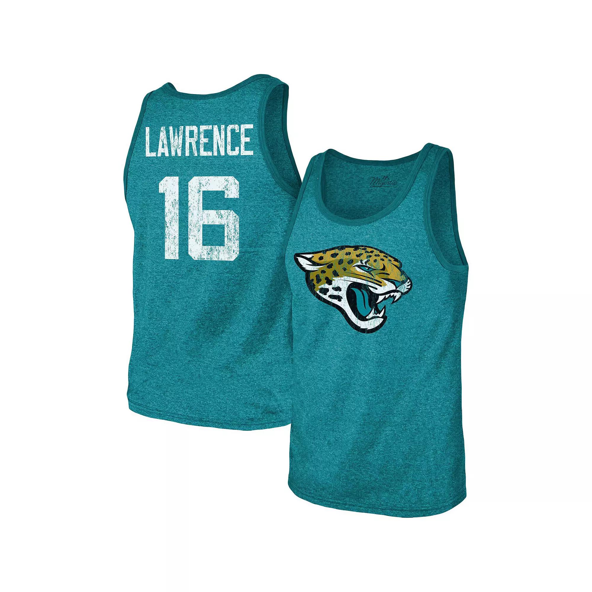 Men's Majestic Threads Trevor Lawrence Teal Jacksonville Jaguars Name & Number Tri-Blend Tank Top, Size: Small, Blue Product Image
