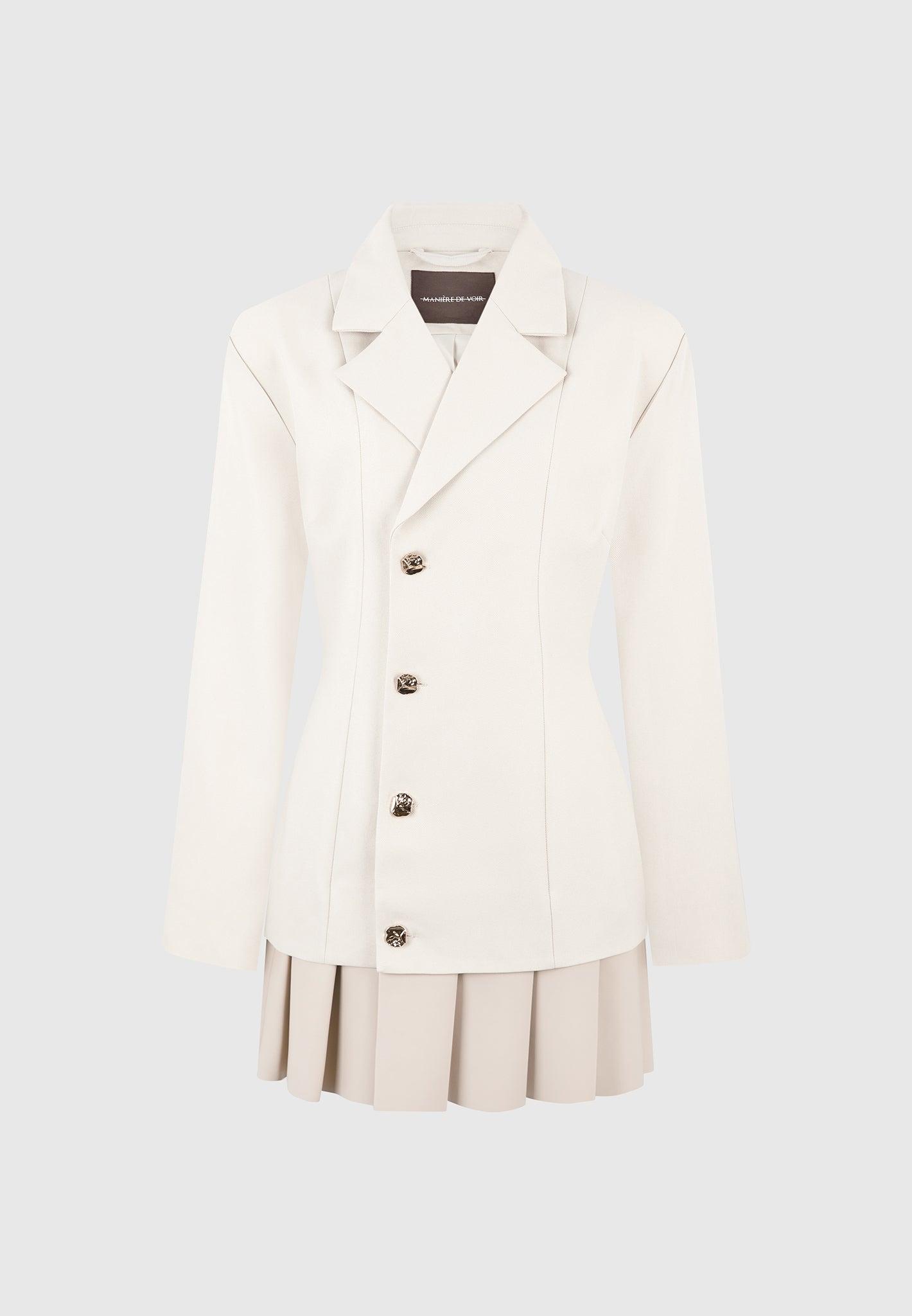 Nicole - Tailored Cinch Blazer Dress with Pleats - Beige Female Product Image