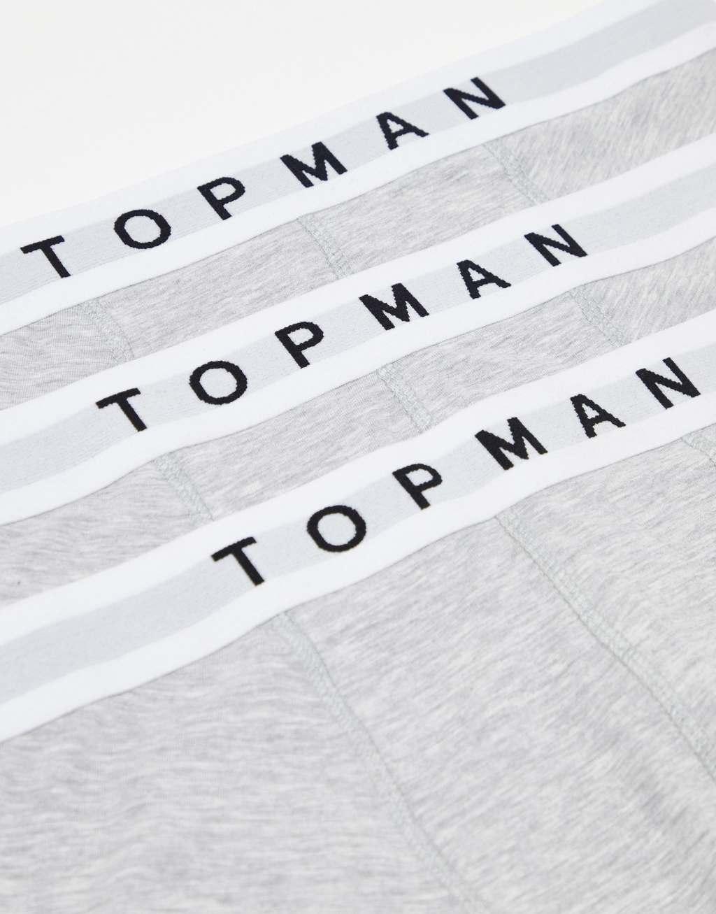 Topman 3 pack trunks in heather gray with white waistbands Product Image