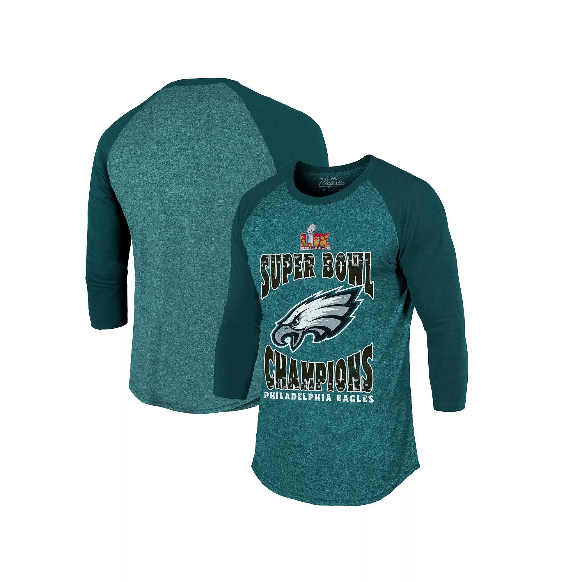 Men's Majestic Threads Midnight Green Philadelphia Eagles Super Bowl LIX Champions Choke Up 3/4-Sleeve Raglan Tri-Blend T-Shirt, Size: Small Product Image