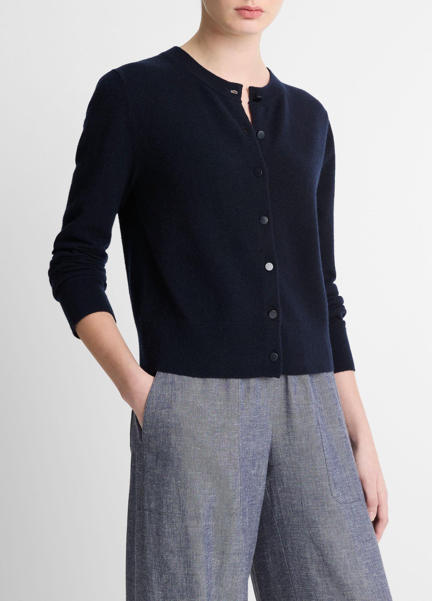 Wool & Cashmere-Blend Tipped Half-Moon Cardigan Product Image