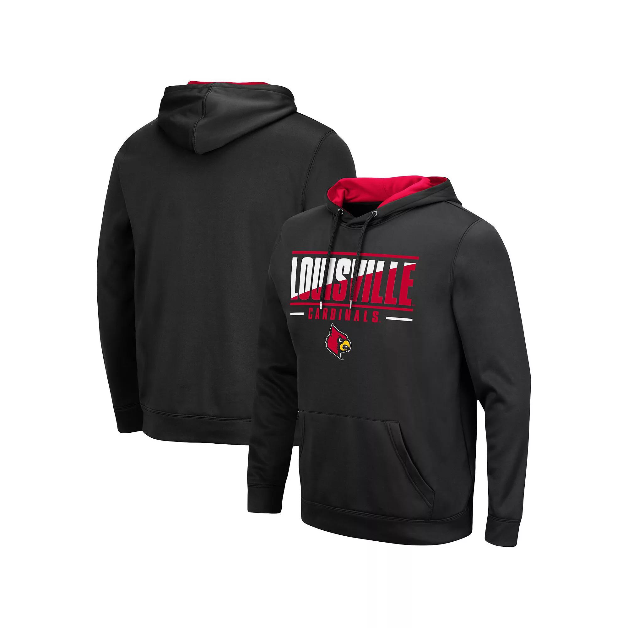 Men's Colosseum Black Louisville Cardinals Slash Stack 2.0 Pullover Hoodie,  Product Image