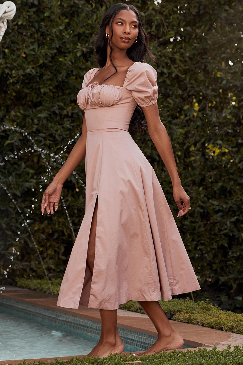 Tallulah  blush puff sleeve midi dress - sale Product Image