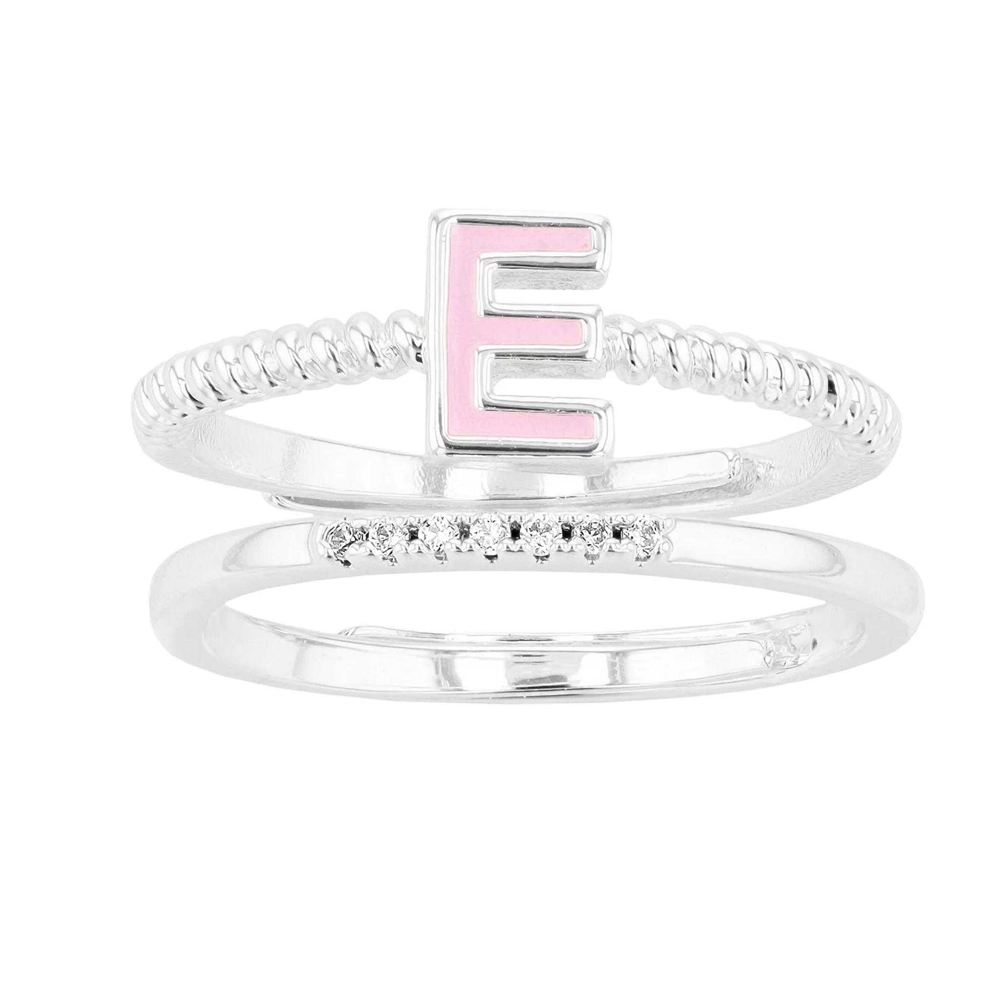 City Luxe Enamel Initial Ring & Cubic Zirconia Pave Ring Duo Set, Women's, Gold Tone M Product Image