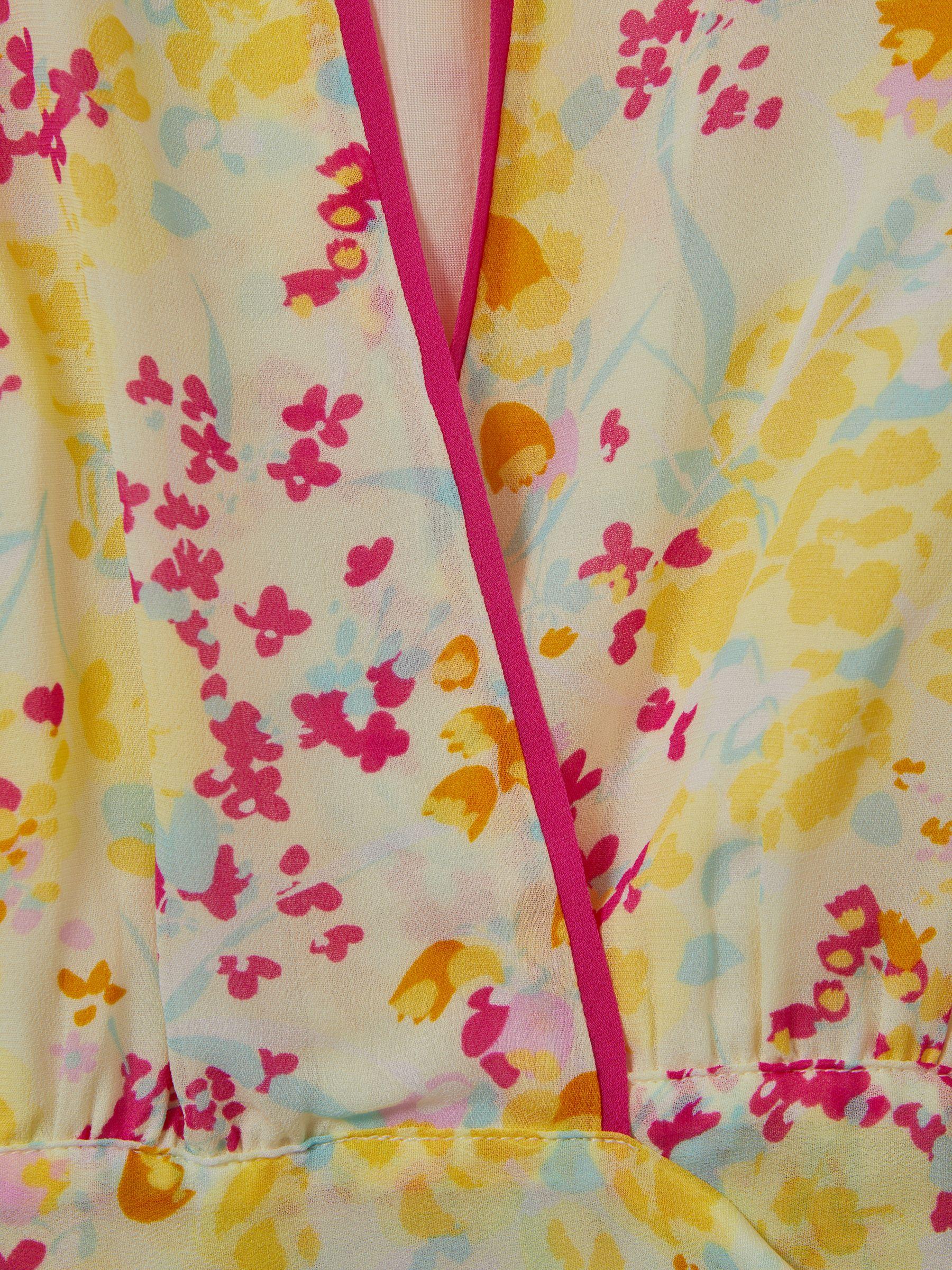 Floral Print Tie Waist Cropped Blouse in Pink/Yellow Product Image