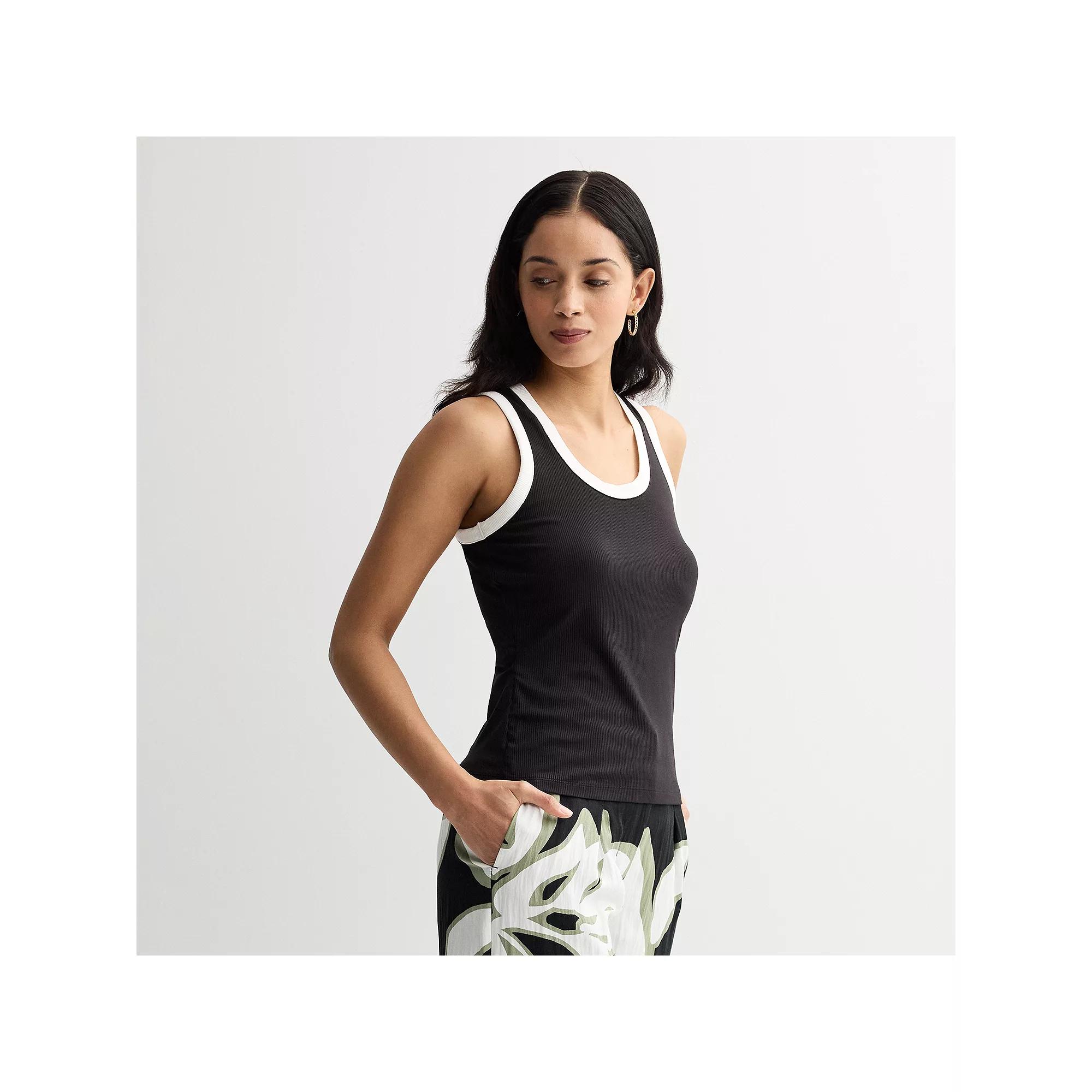 Women's Nine West Fitted Rib Tank Top, Size: Large, Black Product Image