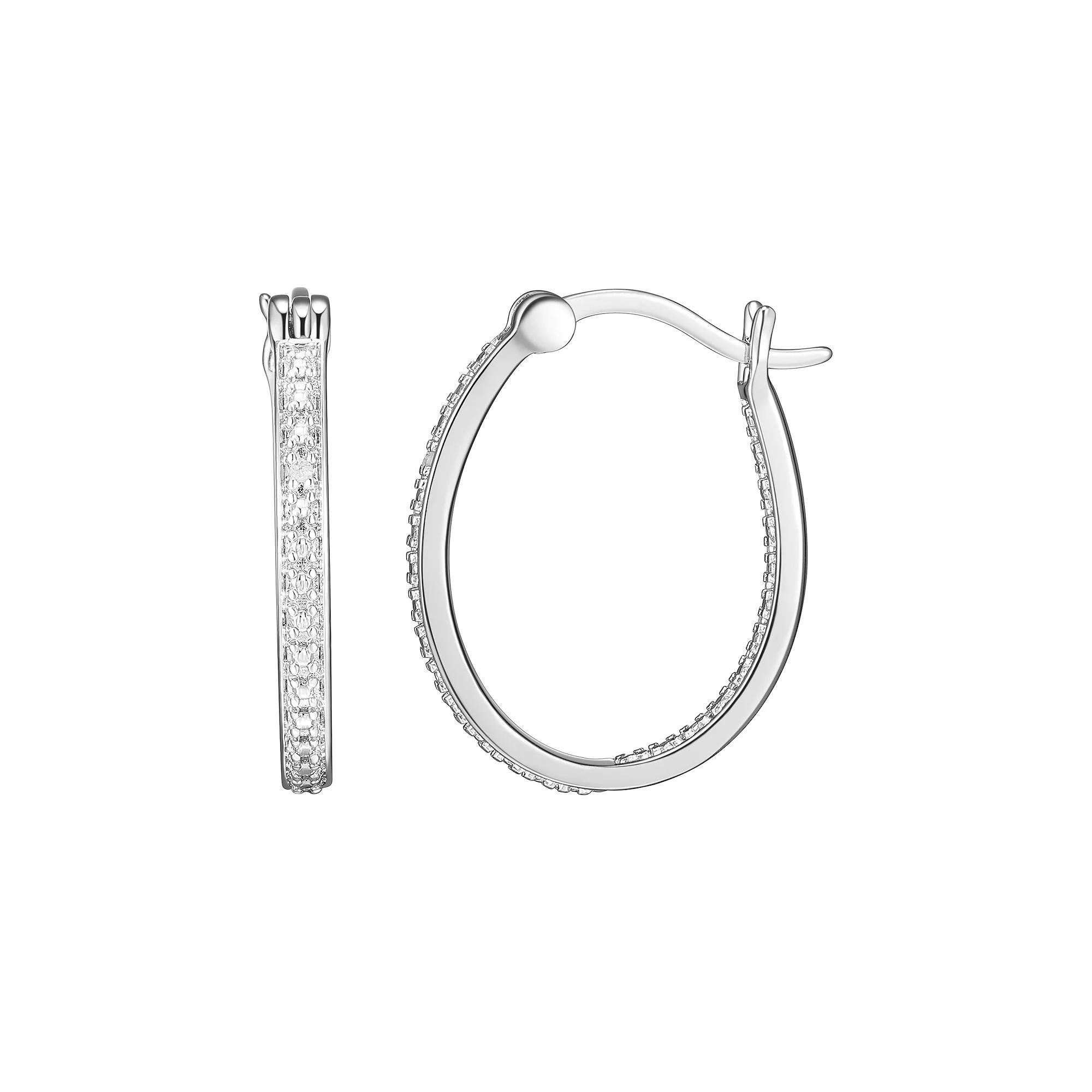 Sarafina Silver Tone Diamond Accent Inside Out Hoop Earrings, Women's, Silver Tone White Product Image